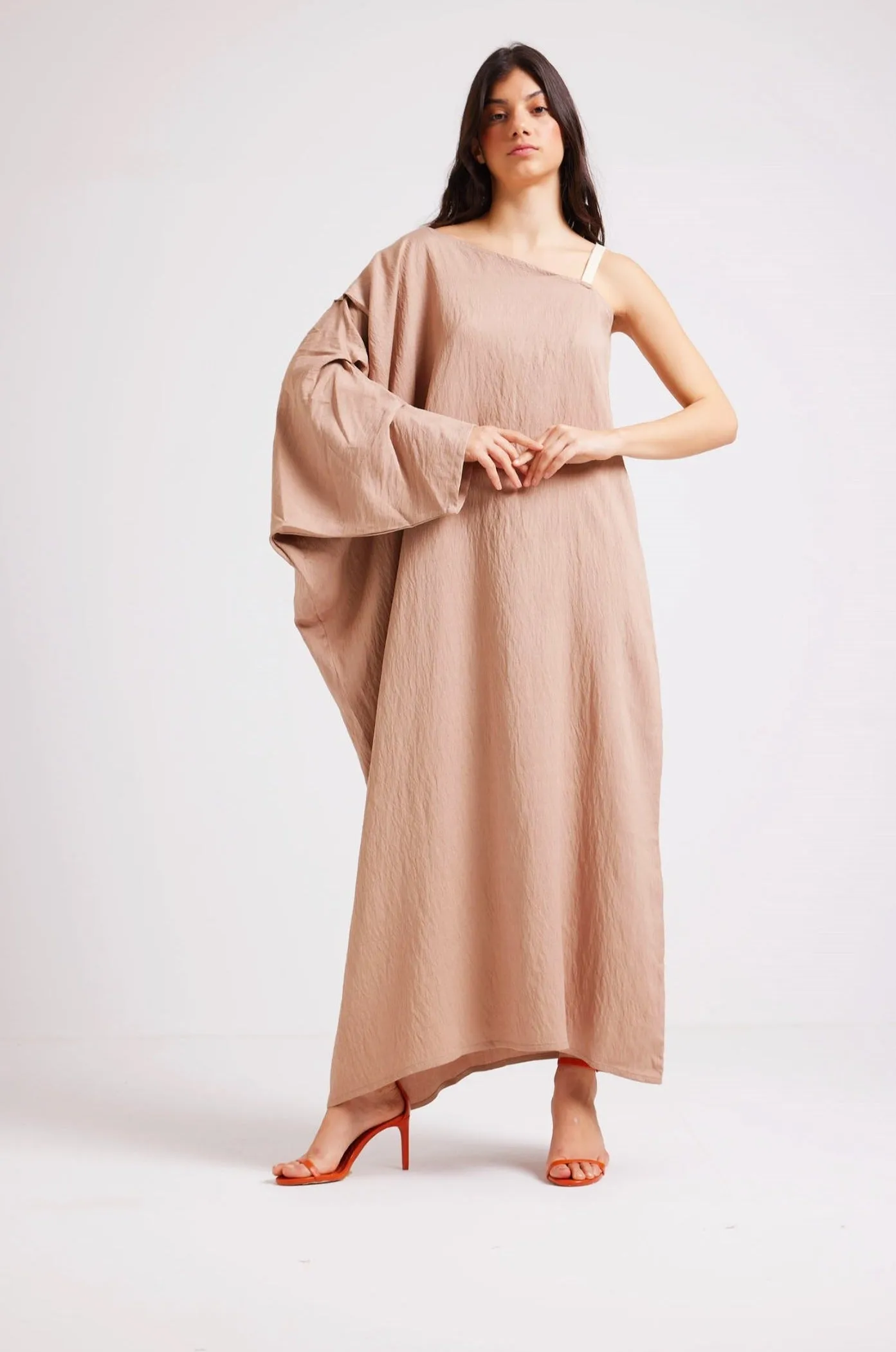 ONE SHOULDER KAFTAN DRESS - BEIGE