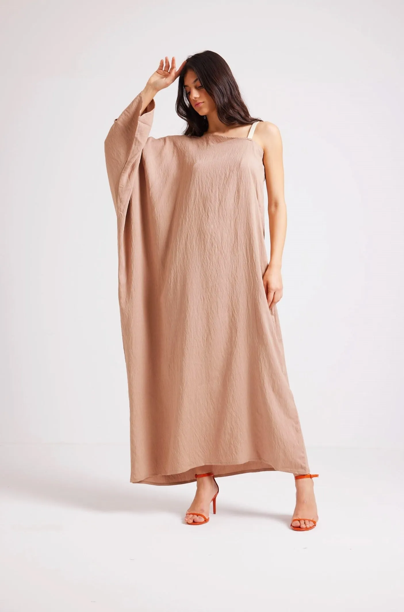 ONE SHOULDER KAFTAN DRESS - BEIGE