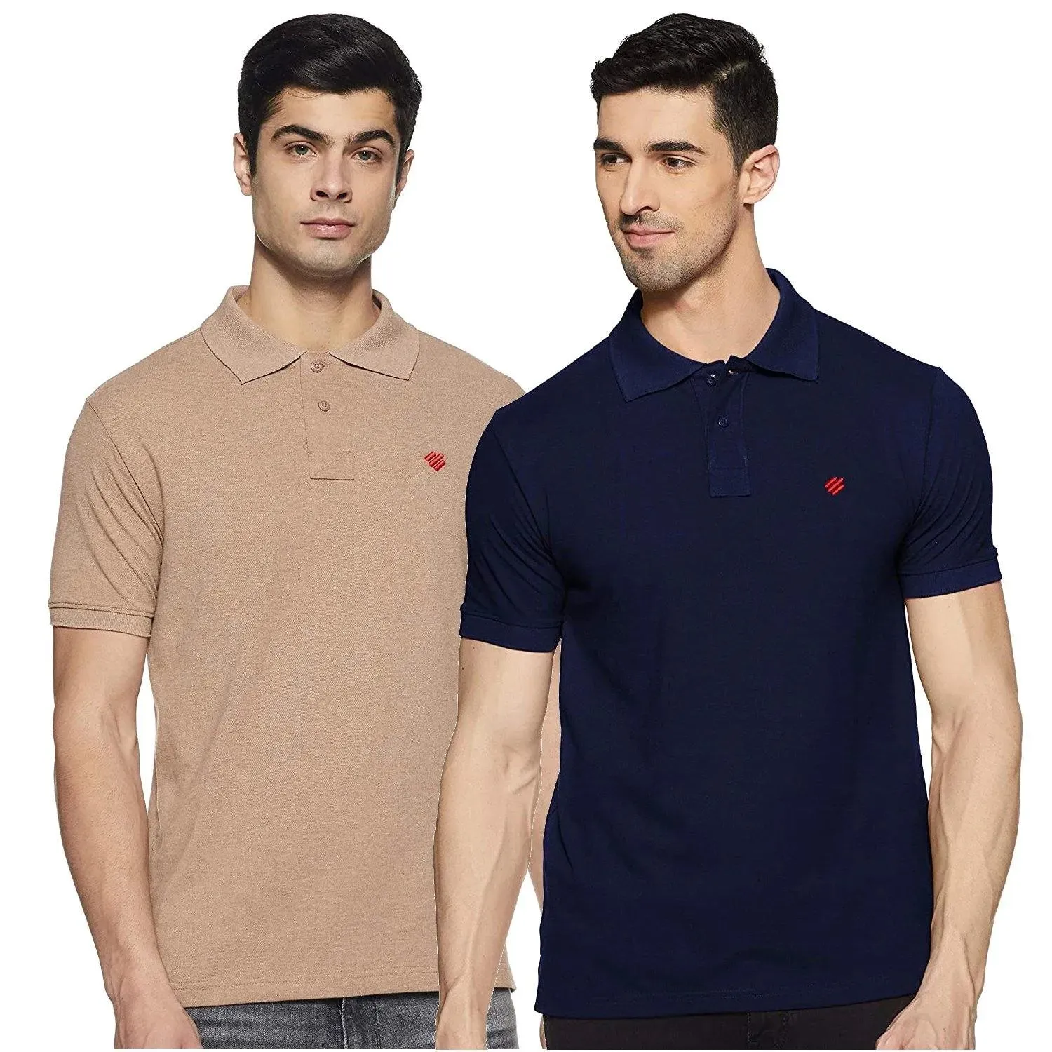 ONN Men's Cotton Polo T-Shirt (Pack of 2) in Solid Airforce Blue-Camel colours