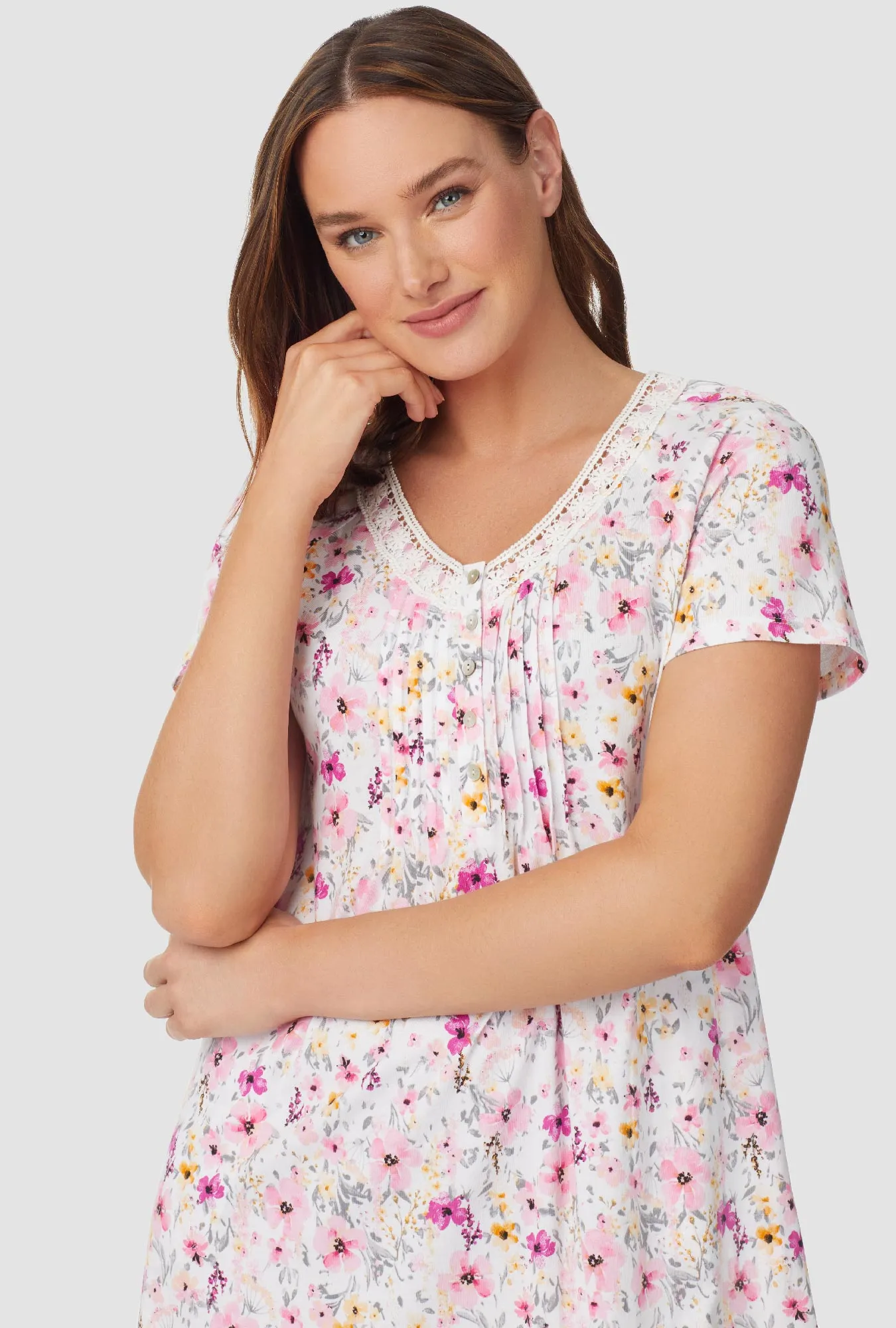 Pink and Magenta Floral Short Sleeve Nightshirt