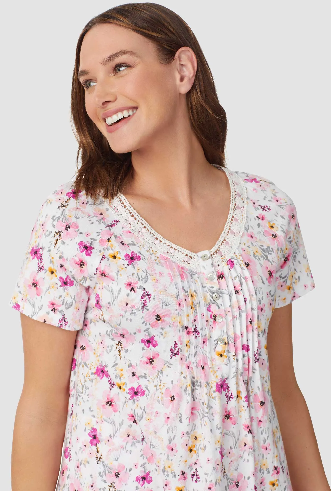 Pink and Magenta Floral Short Sleeve Nightshirt