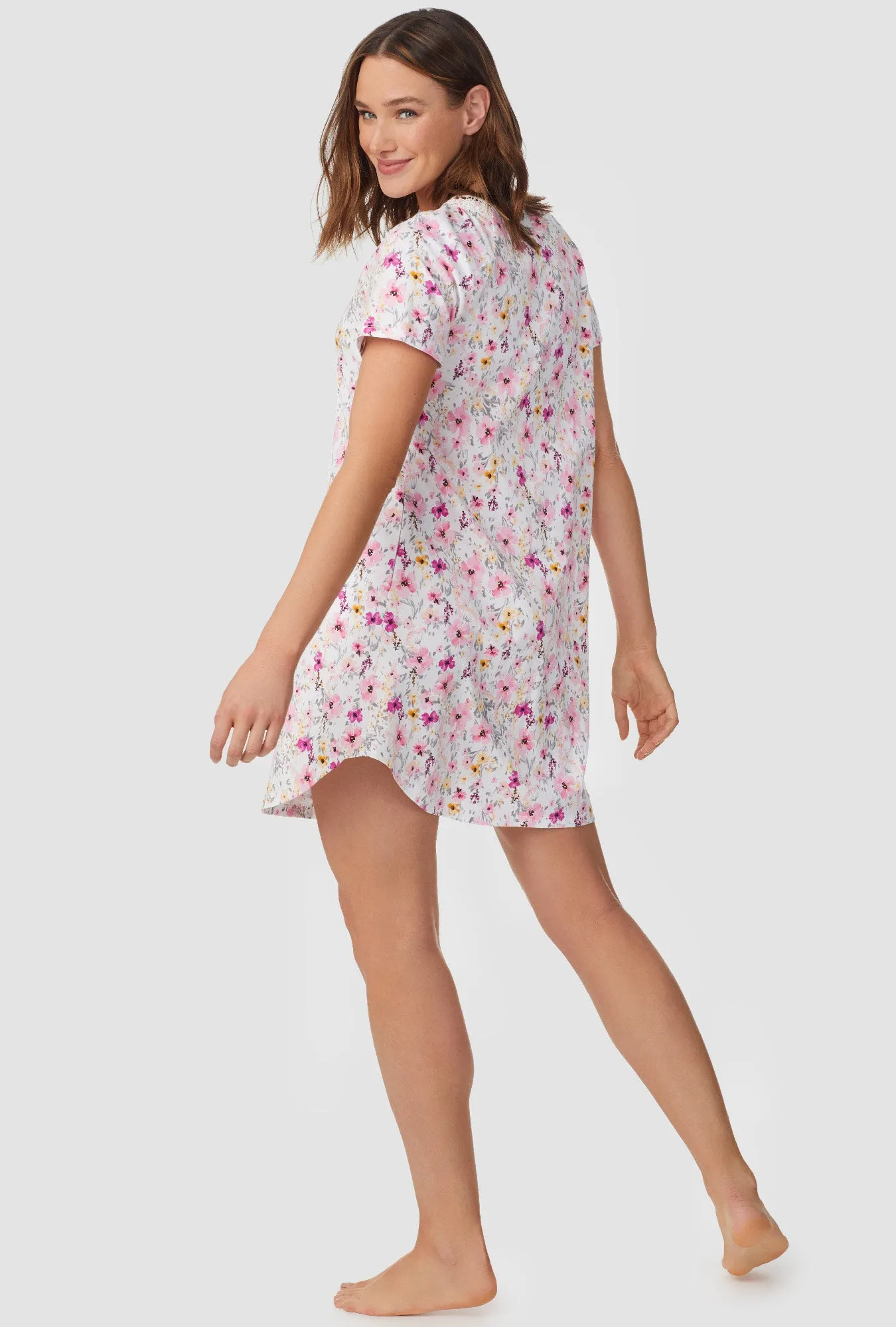 Pink and Magenta Floral Short Sleeve Nightshirt