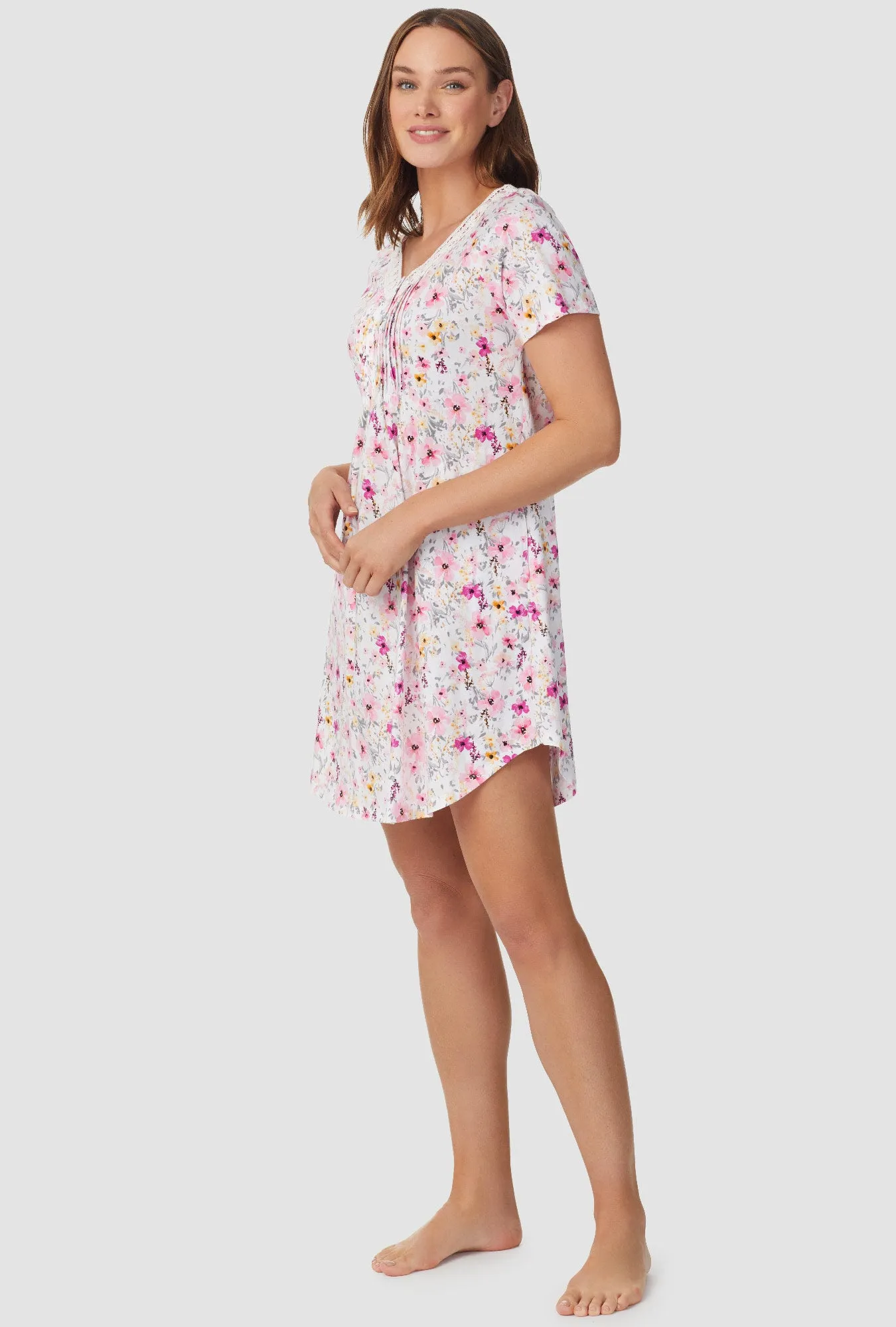 Pink and Magenta Floral Short Sleeve Nightshirt