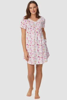 Pink and Magenta Floral Short Sleeve Nightshirt