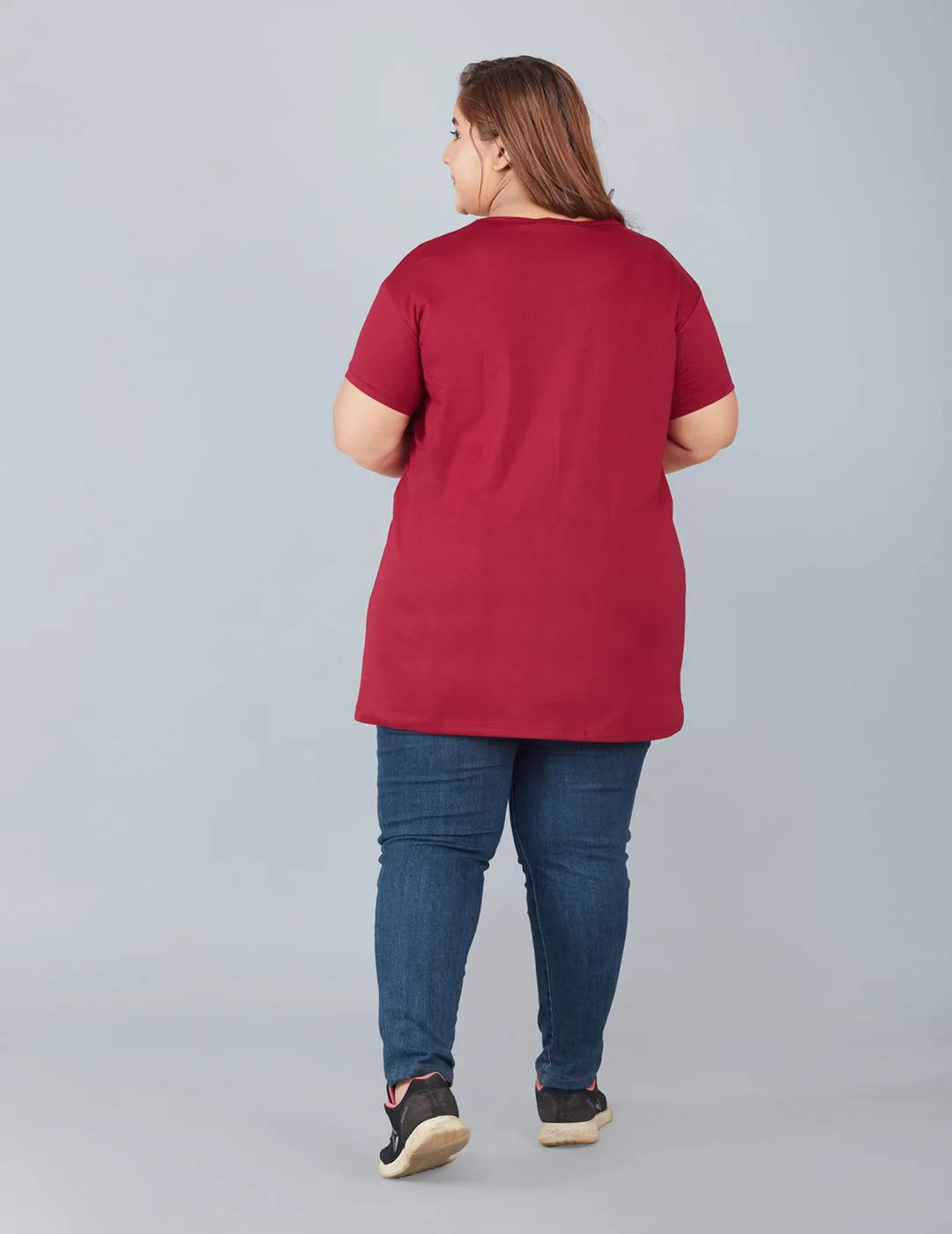 Plain Cotton T-Shirt For Women - Plum