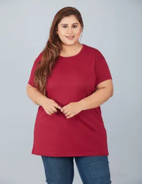 Plain Cotton T-Shirt For Women - Plum