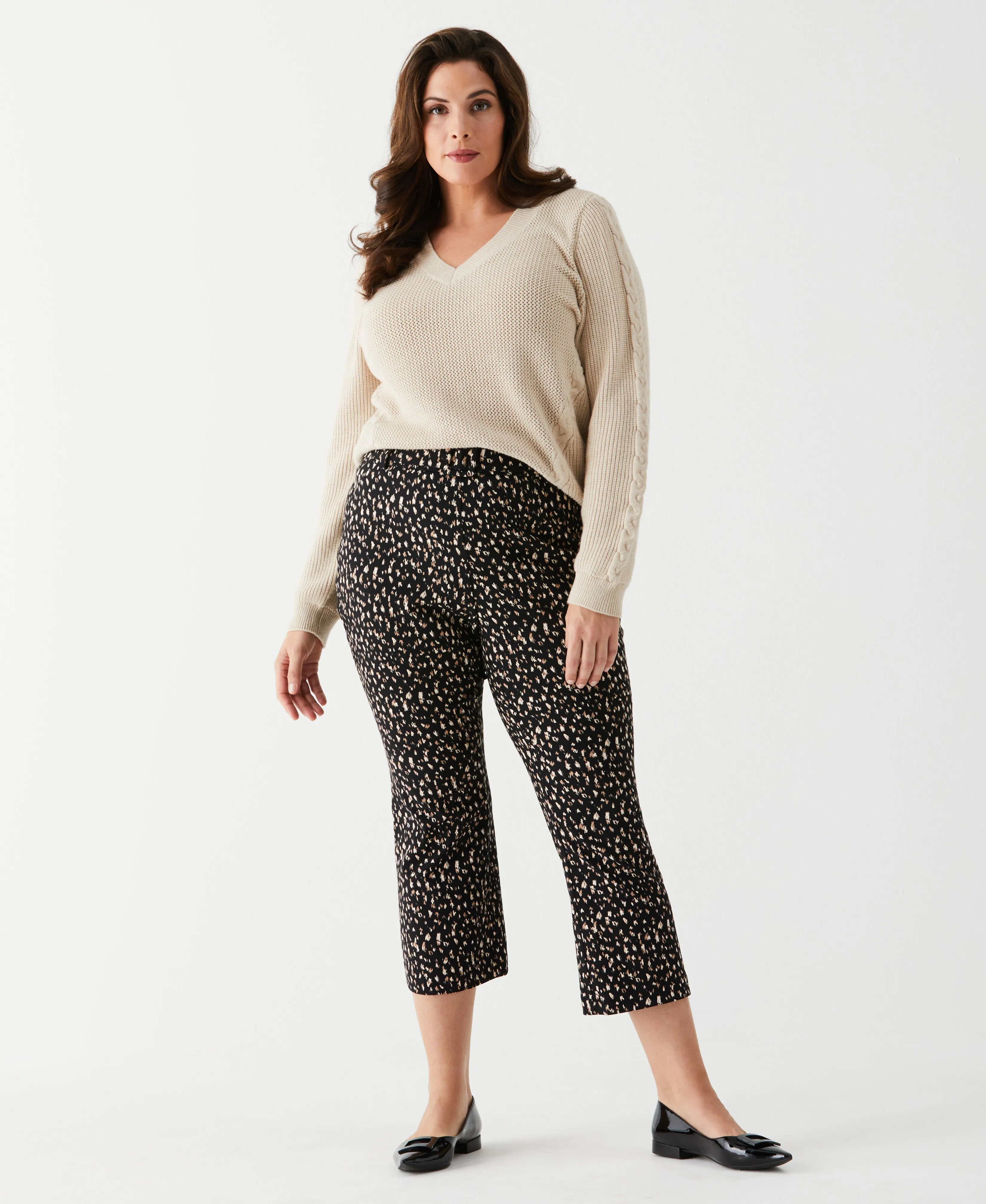 Plus Size Printed Crop Boot Cut Pant with Belt