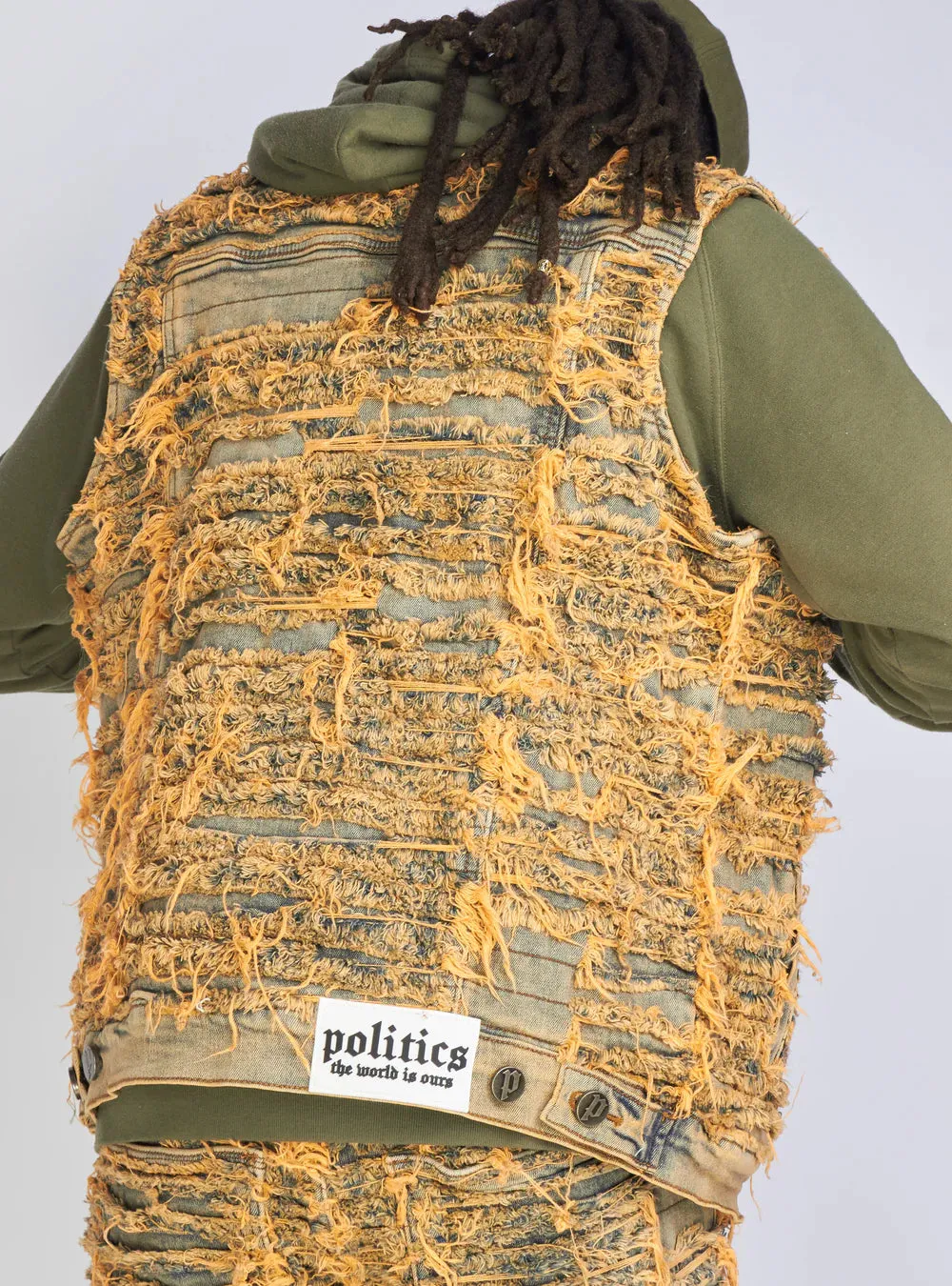 Politics - Debris493 Thrashed Distressed Denim Vest - Dark Vintage