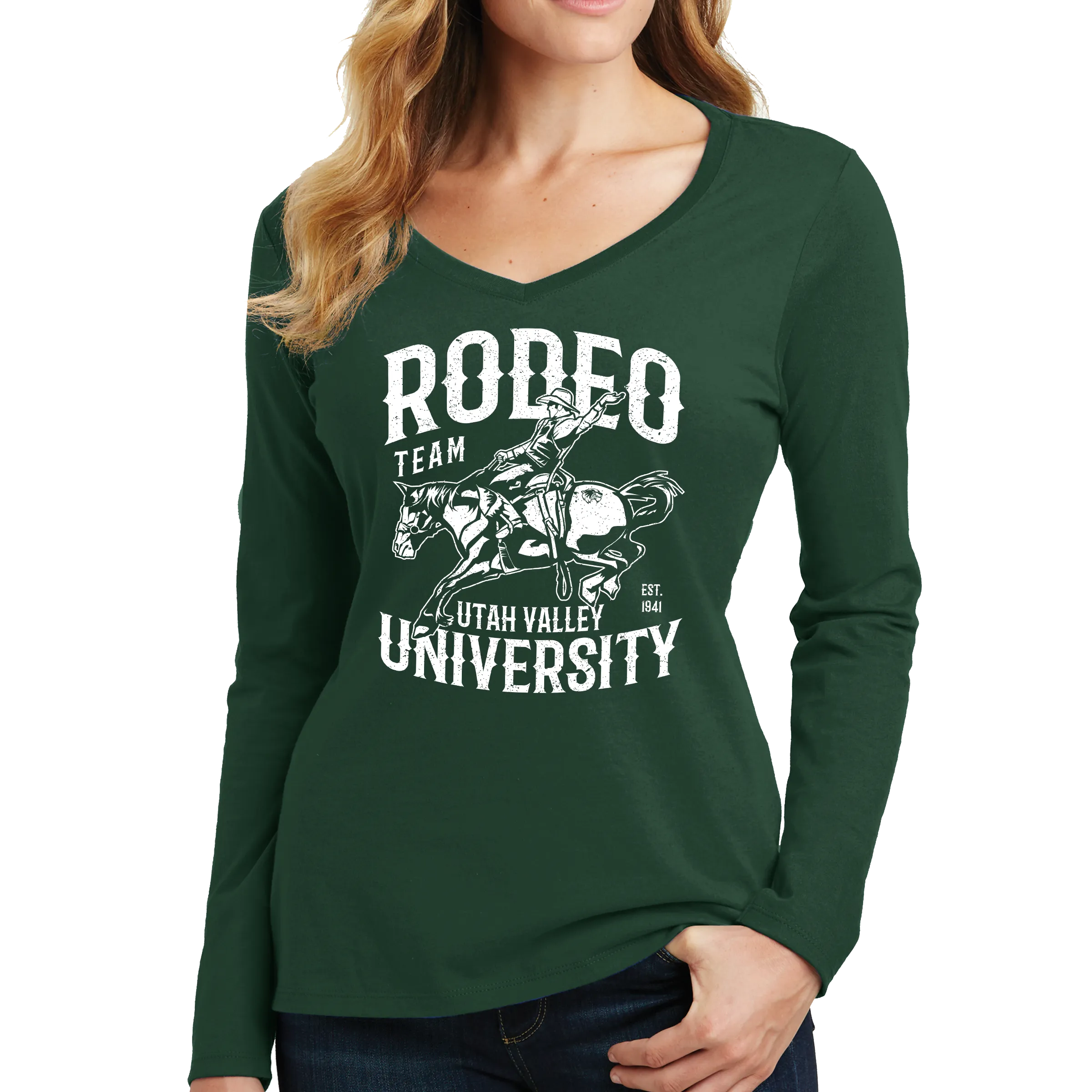 Port & Company Ladies Long Sleeve Fan Favorite V-Neck Tee - UVU Rodeo