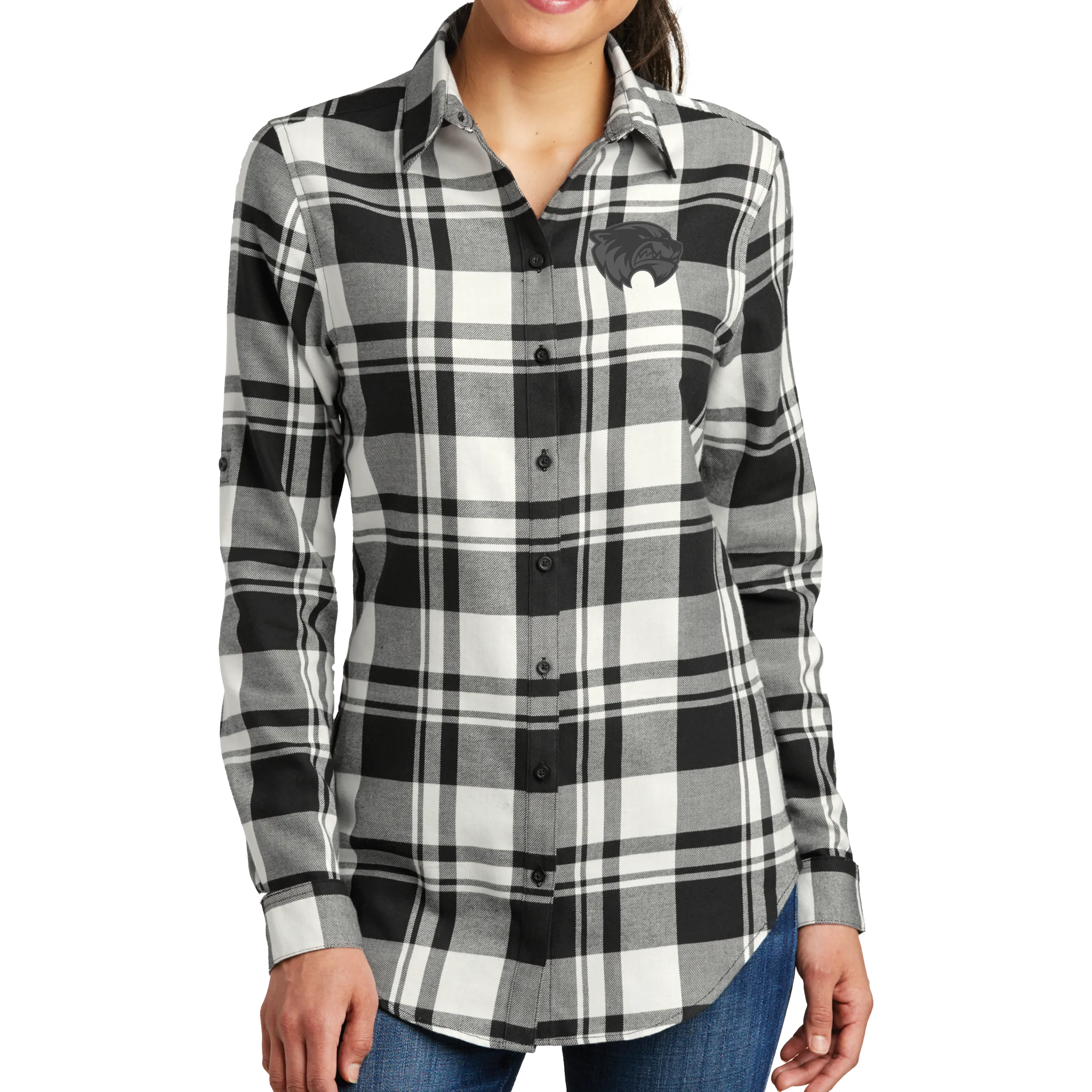 Port Authority Ladies Plaid Flannel Tunic- Mascot 2 Tone