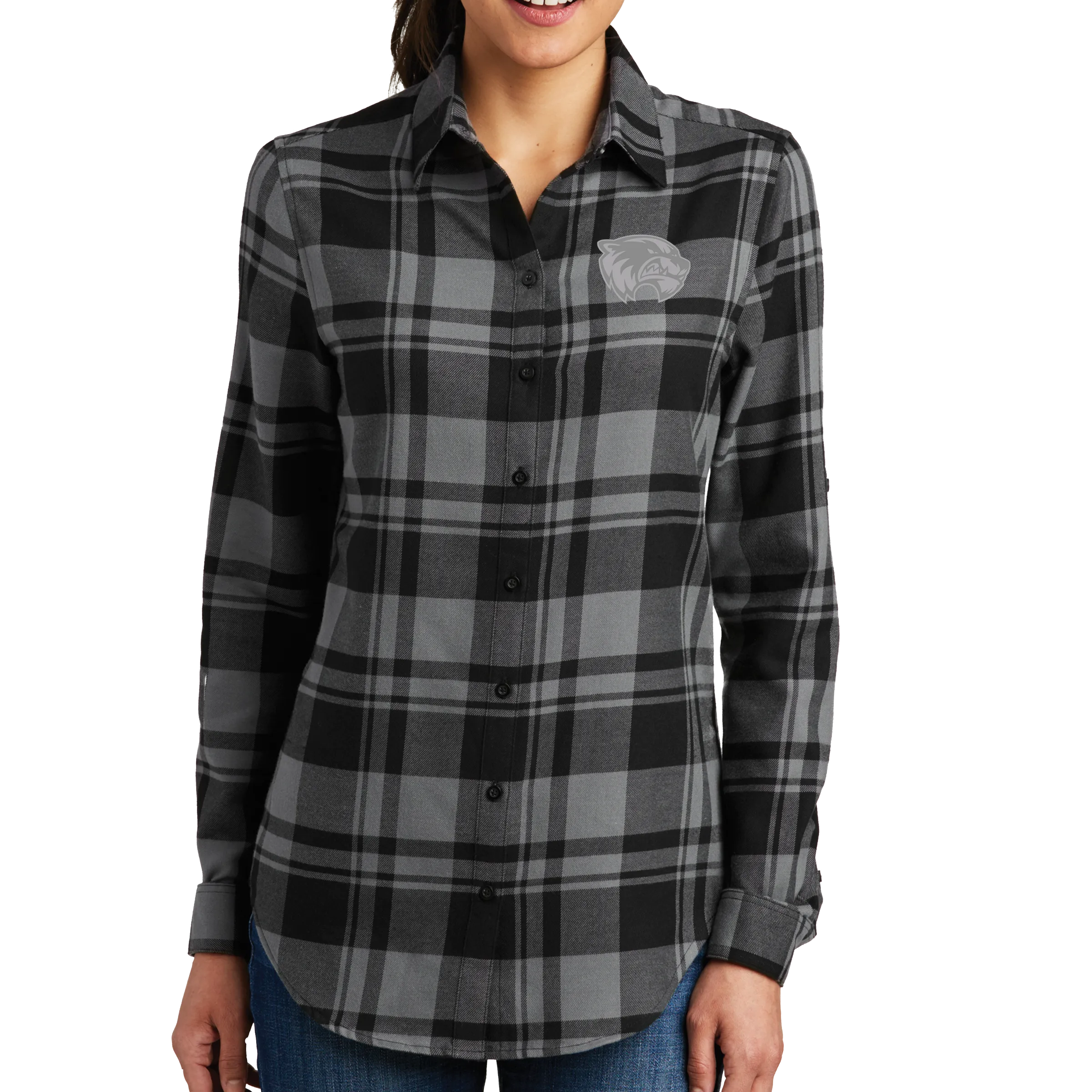 Port Authority Ladies Plaid Flannel Tunic- Mascot 2 Tone