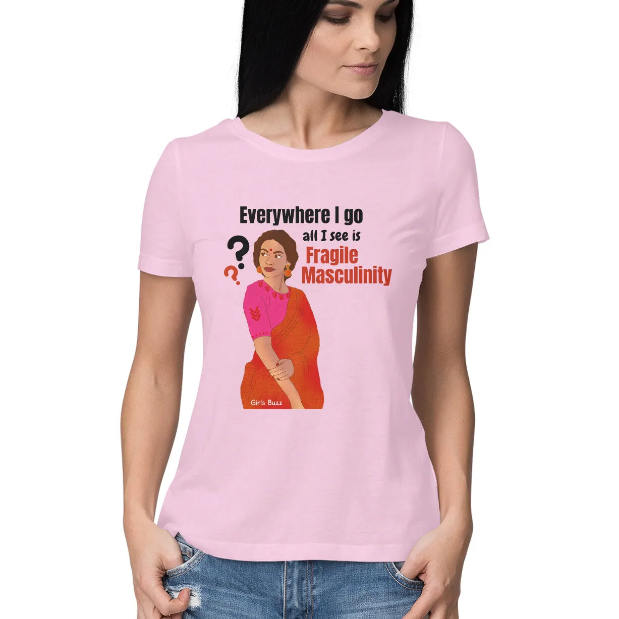 Regular Fit Feminist Slogan Women Cotton Tshirt - Fragile Masculinity