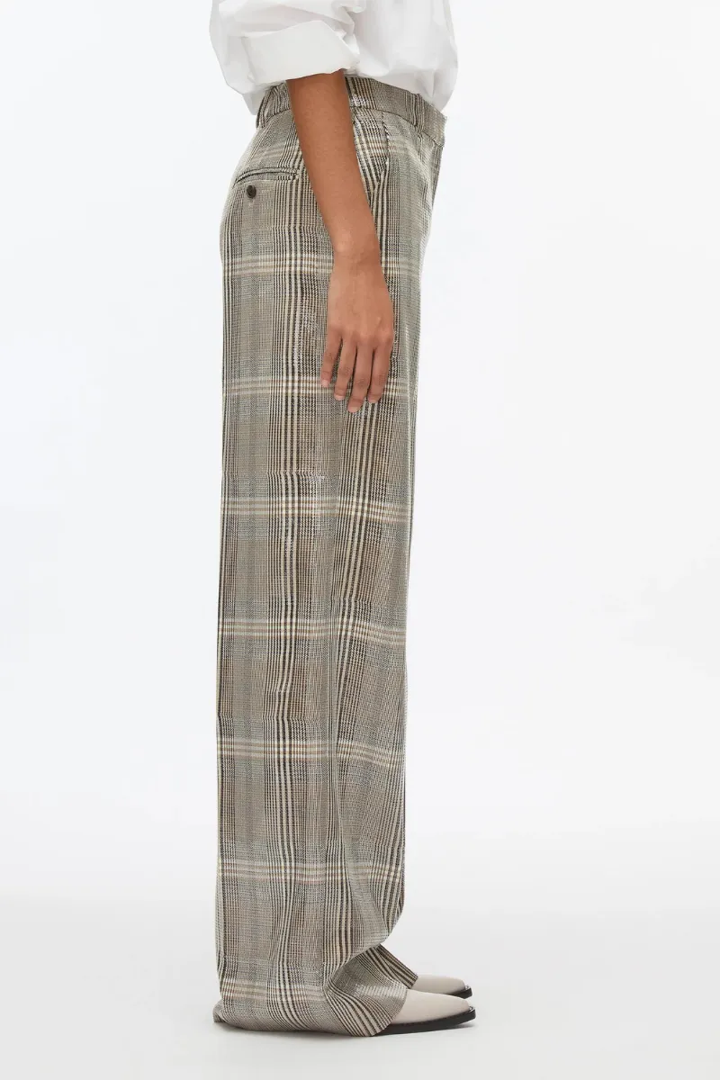 Sequin Plaid Wide Leg Trouser