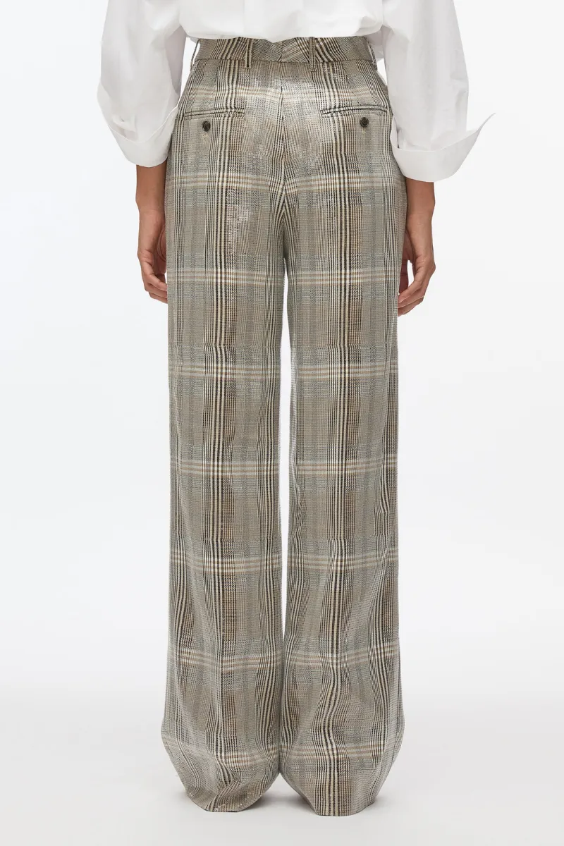 Sequin Plaid Wide Leg Trouser