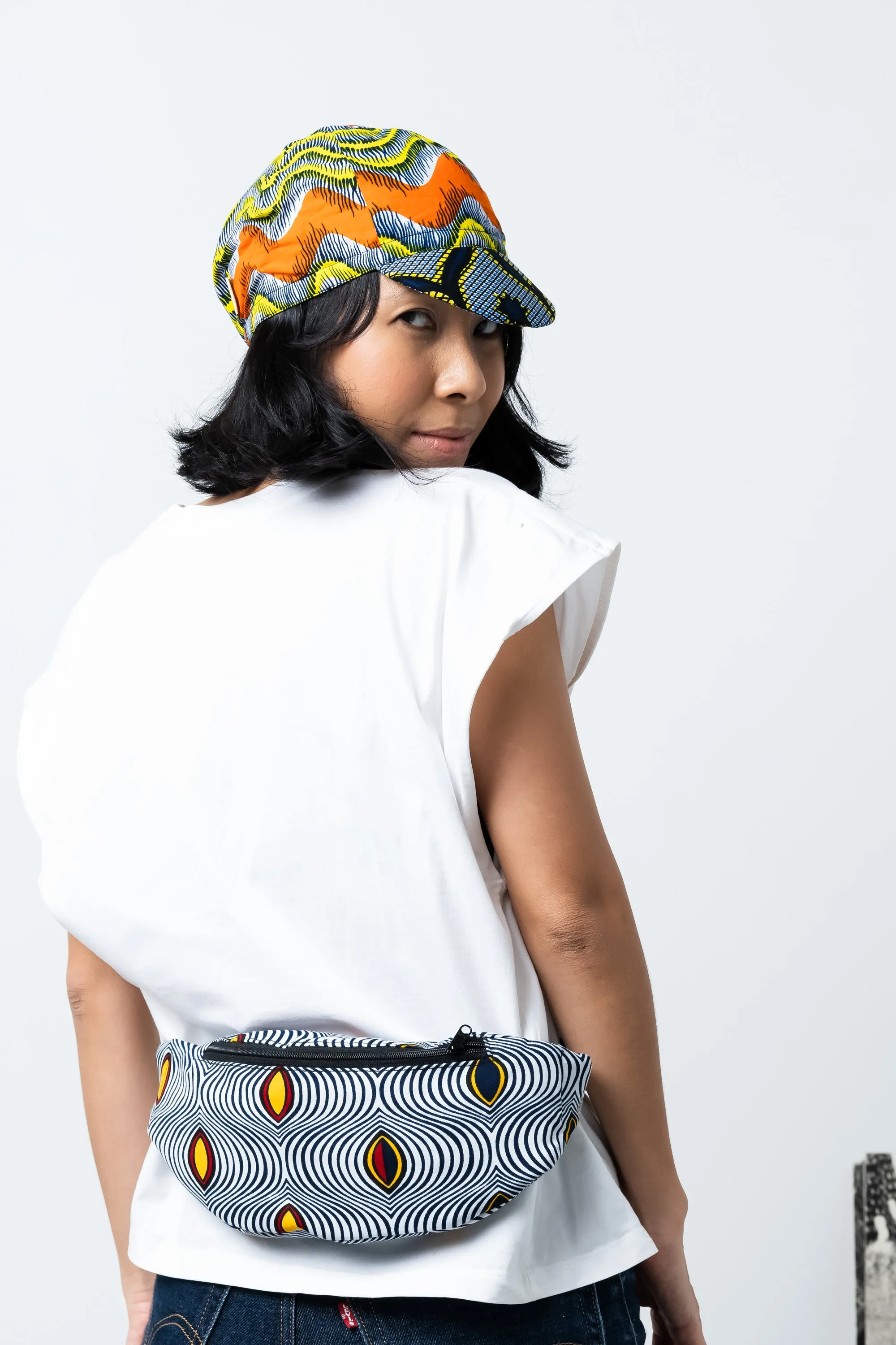 Seye Waistbag -  White Yellow and Black African Ankara Wax Cotton Print - 9