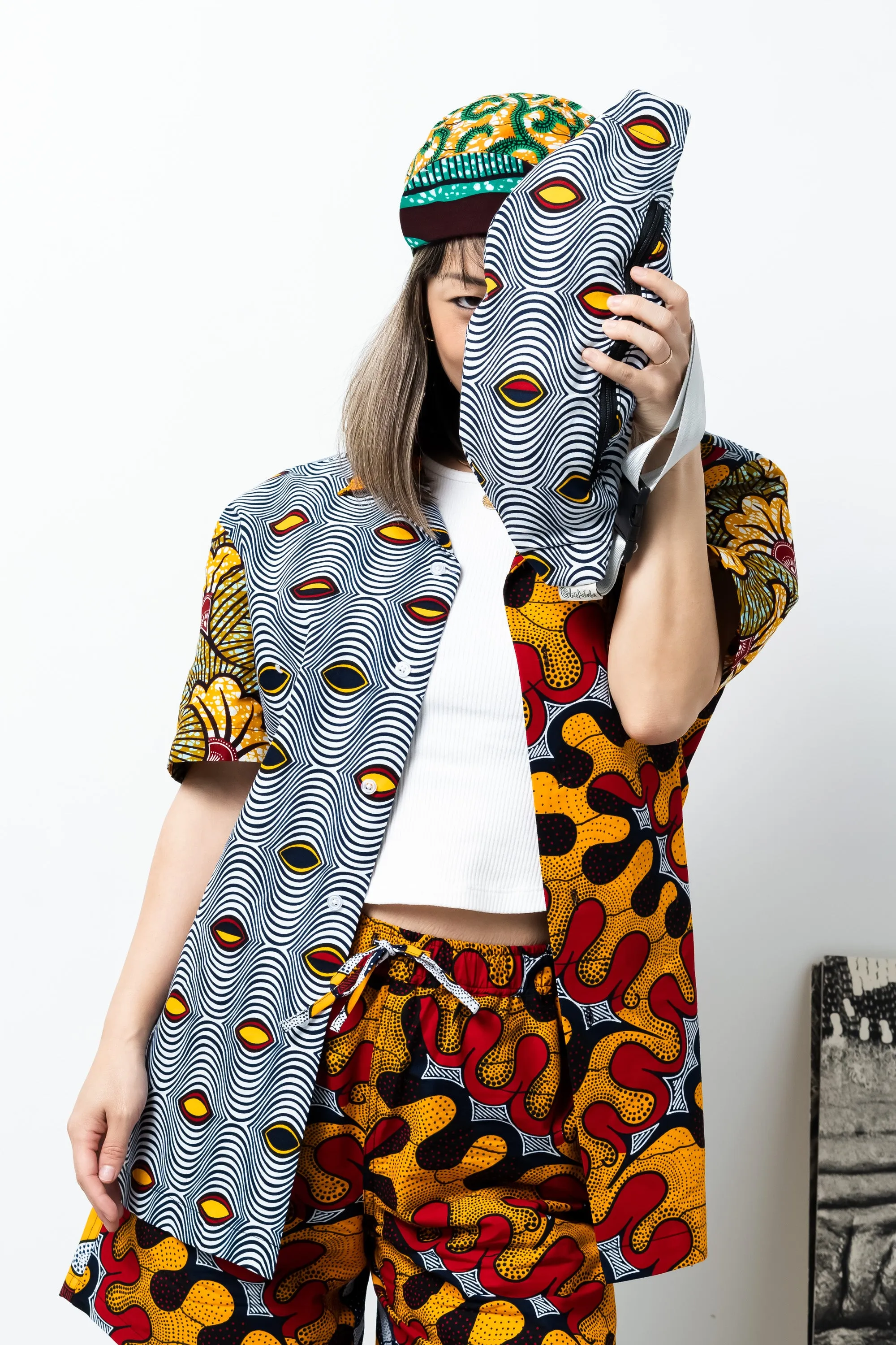 Seye Waistbag -  White Yellow and Black African Ankara Wax Cotton Print - 9