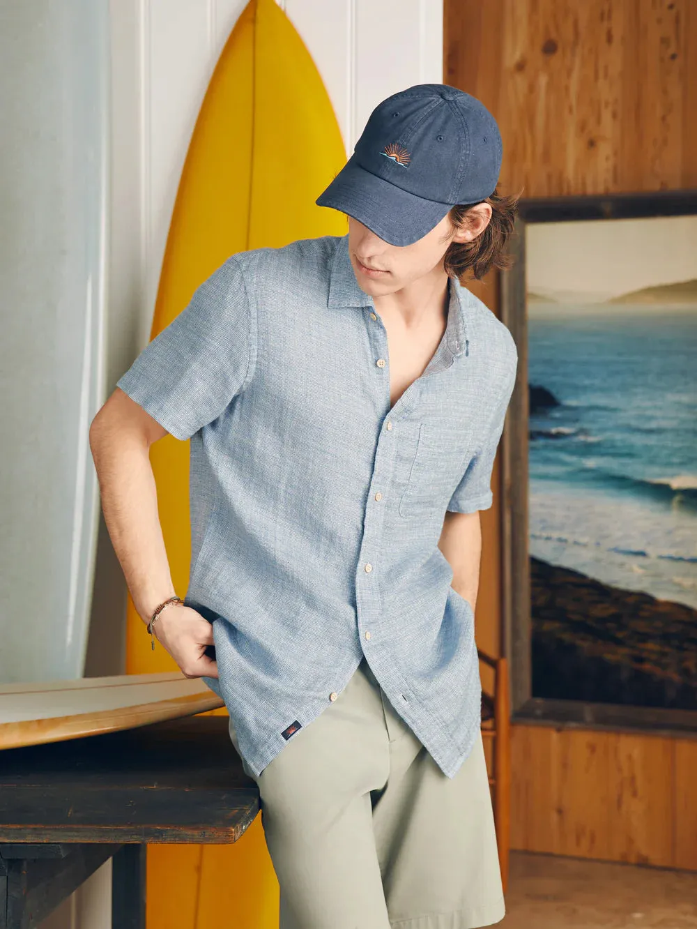 Short Sleeve Palma Linen Shirt - Blue Basketweave