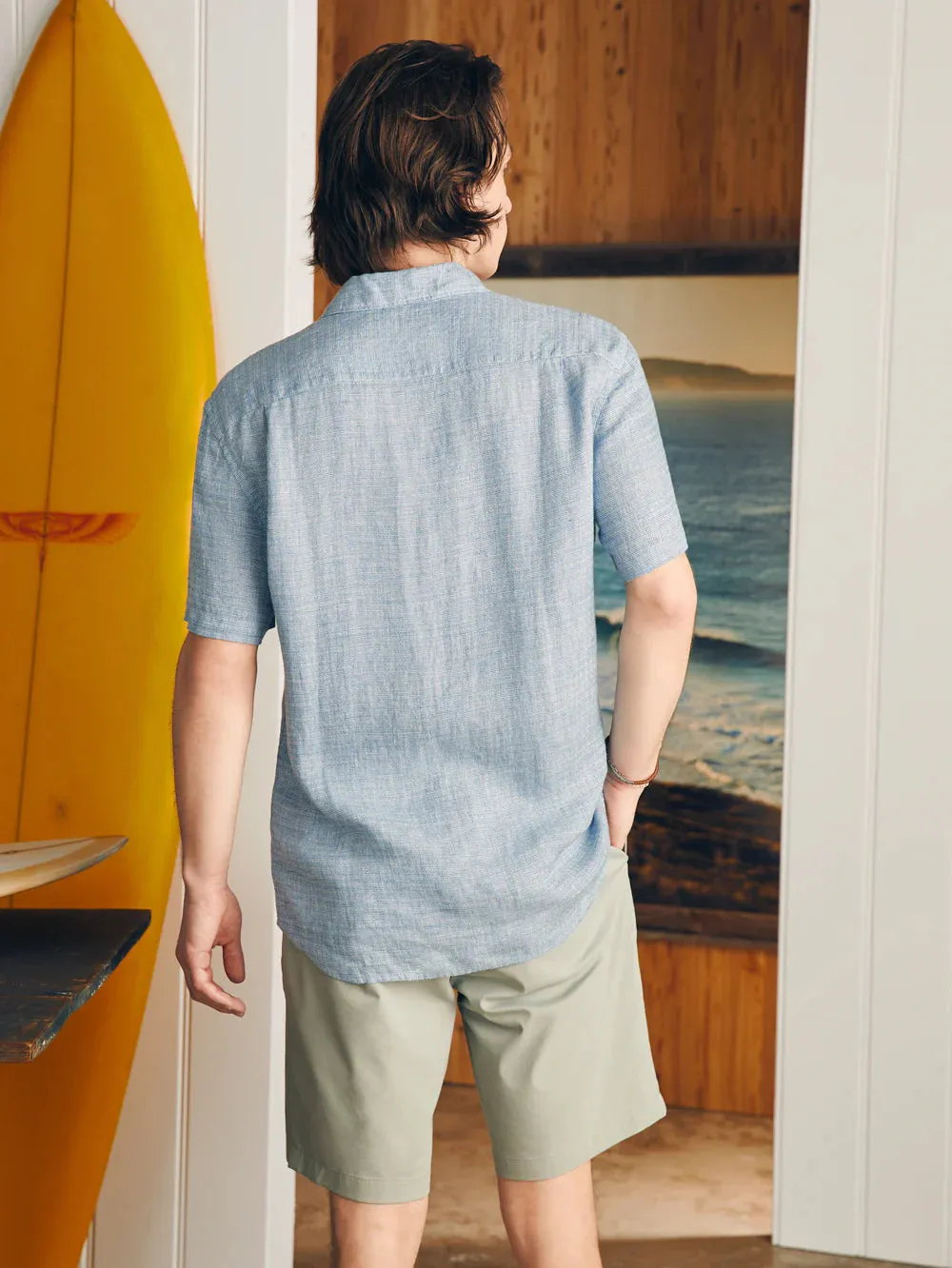 Short Sleeve Palma Linen Shirt - Blue Basketweave