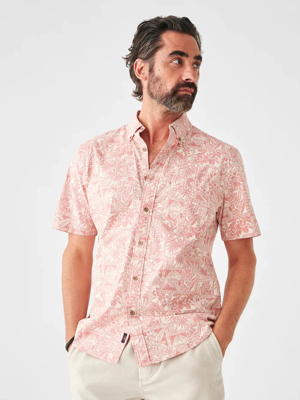 Short Sleeve Playa Shirt - Coral Tile Print