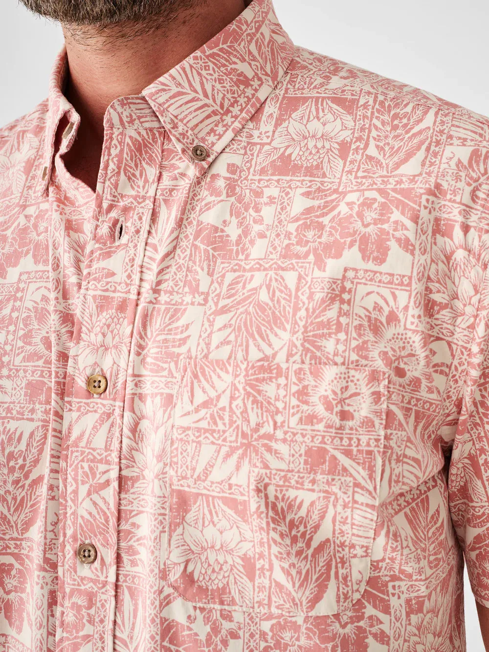 Short Sleeve Playa Shirt - Coral Tile Print