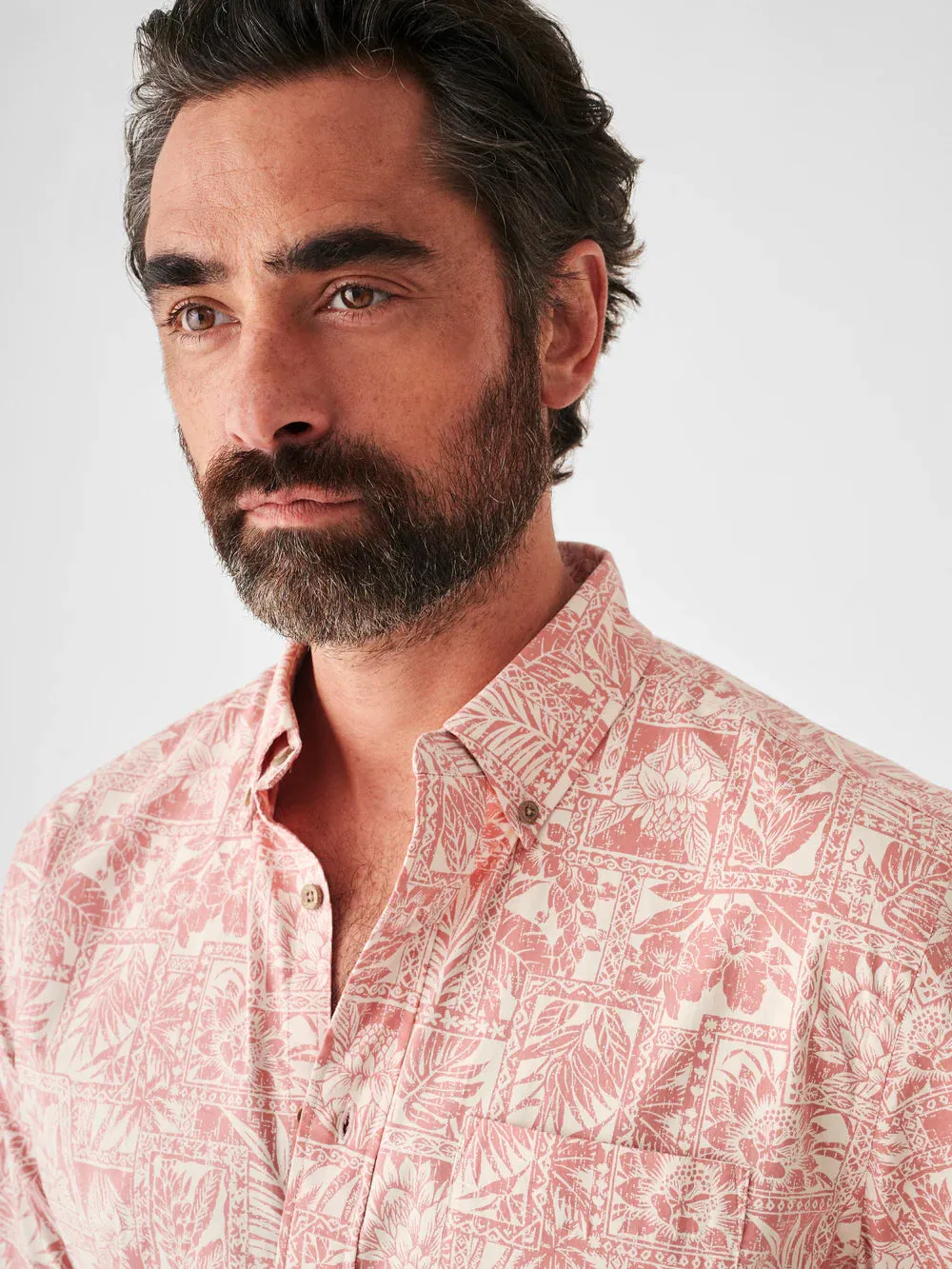 Short Sleeve Playa Shirt - Coral Tile Print