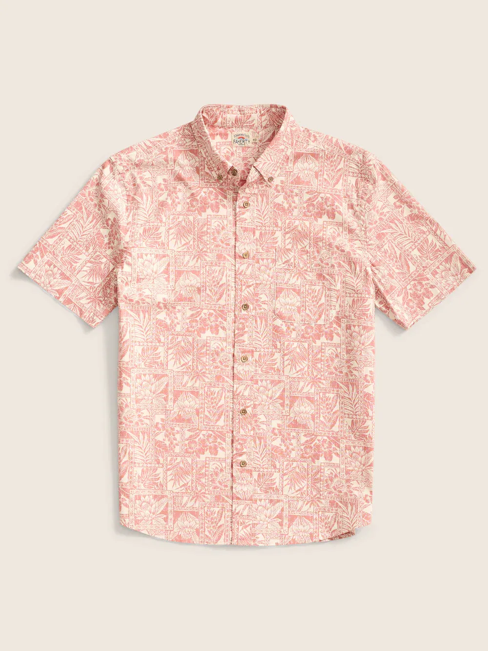 Short Sleeve Playa Shirt - Coral Tile Print