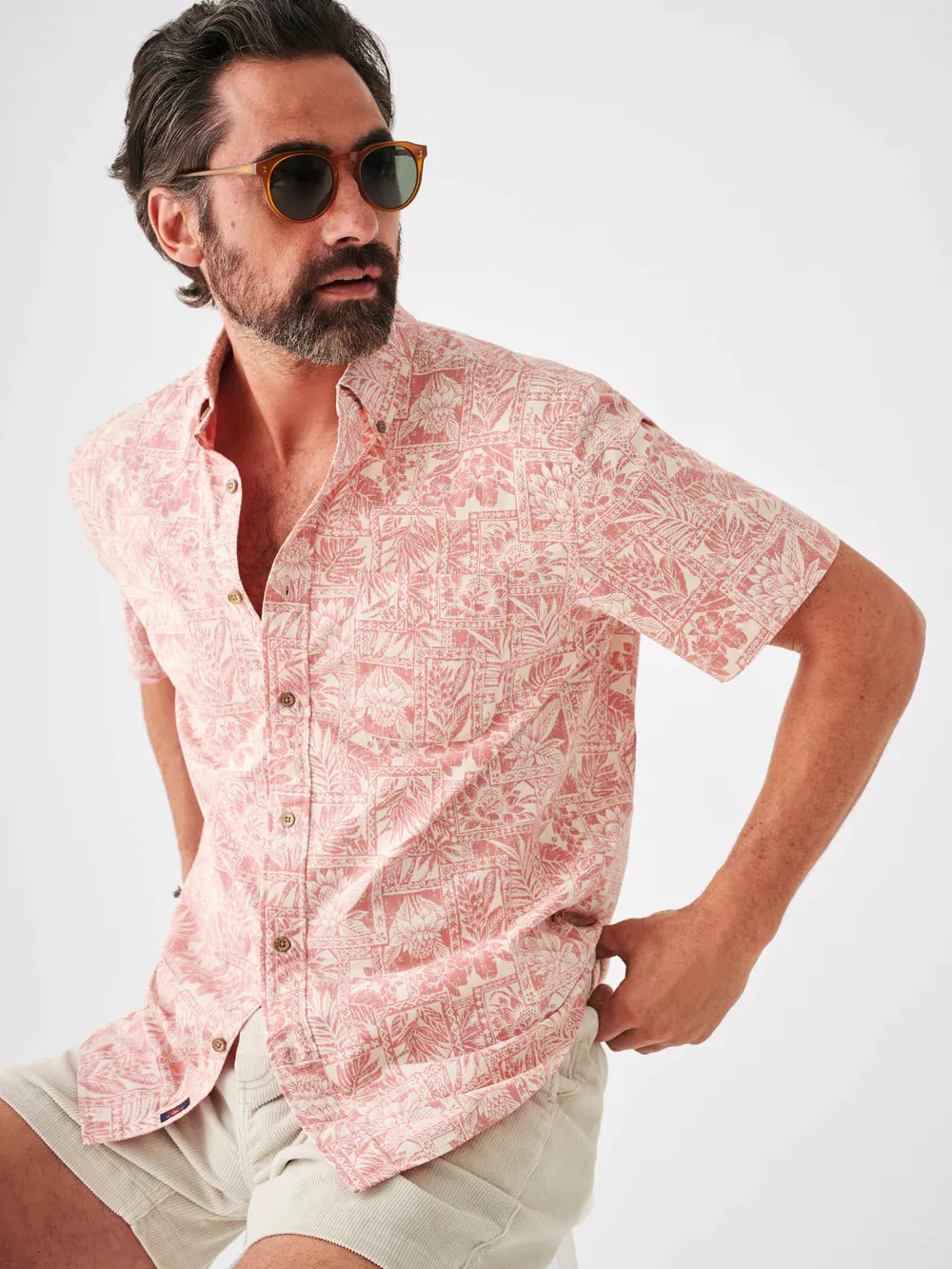 Short Sleeve Playa Shirt - Coral Tile Print