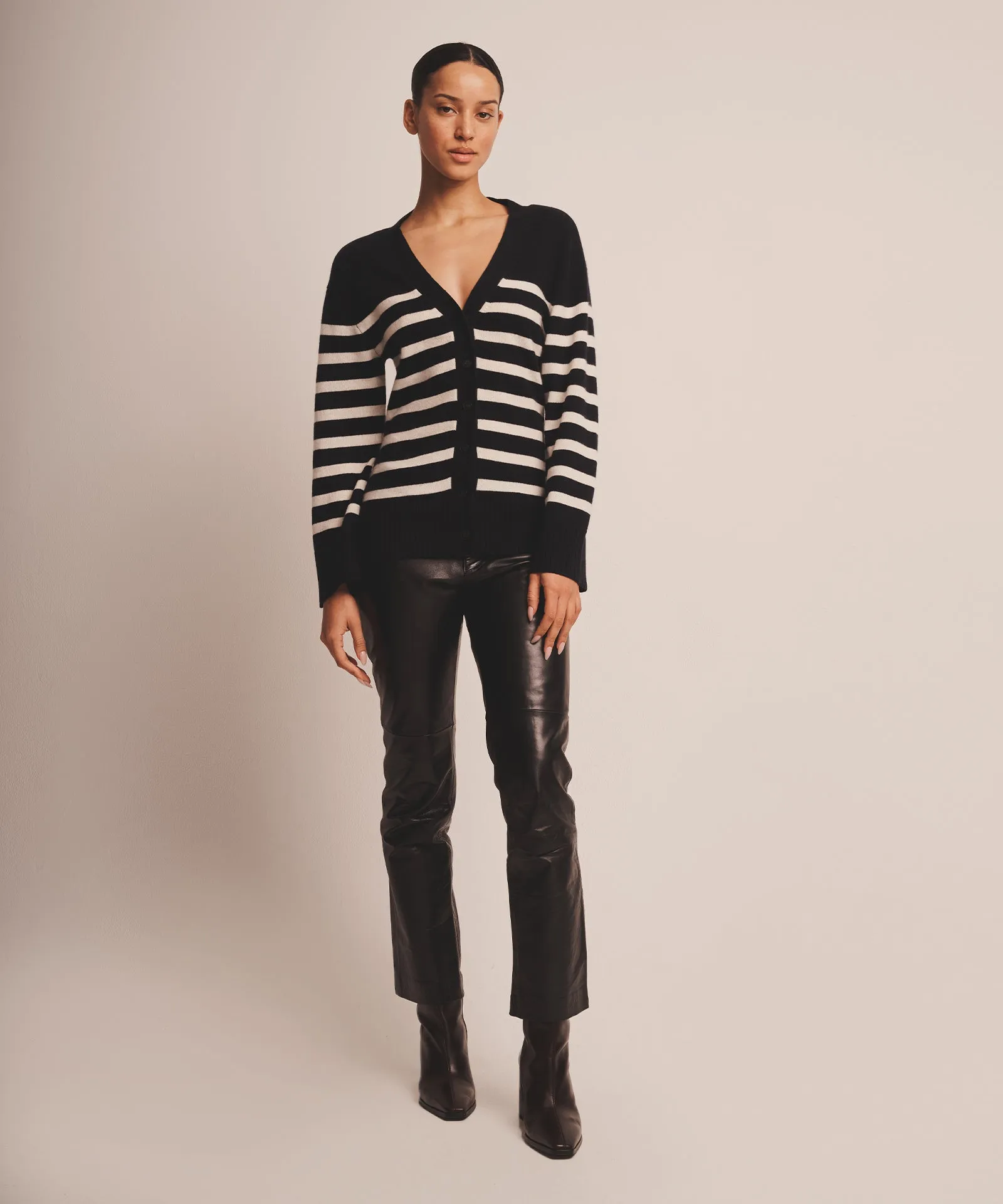 Signature Cashmere Striped Fitted Cardigan