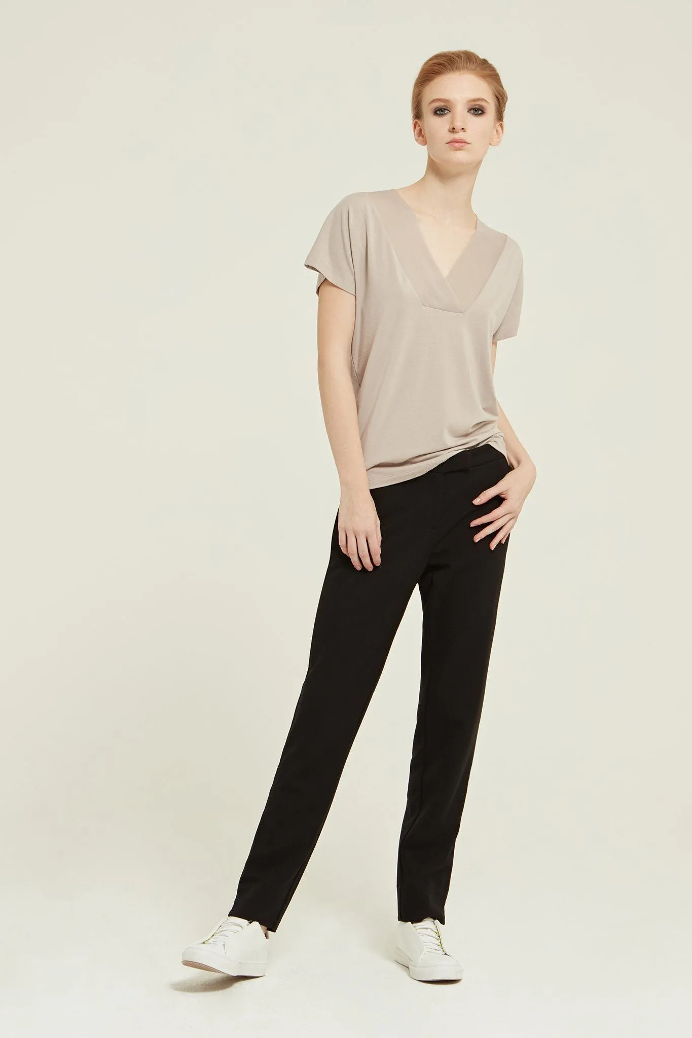 Silk-Panelled Cotton-Blend V-Neck Top