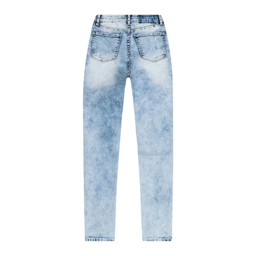 Slit knee Basic Denim Pants - Hillside Blue