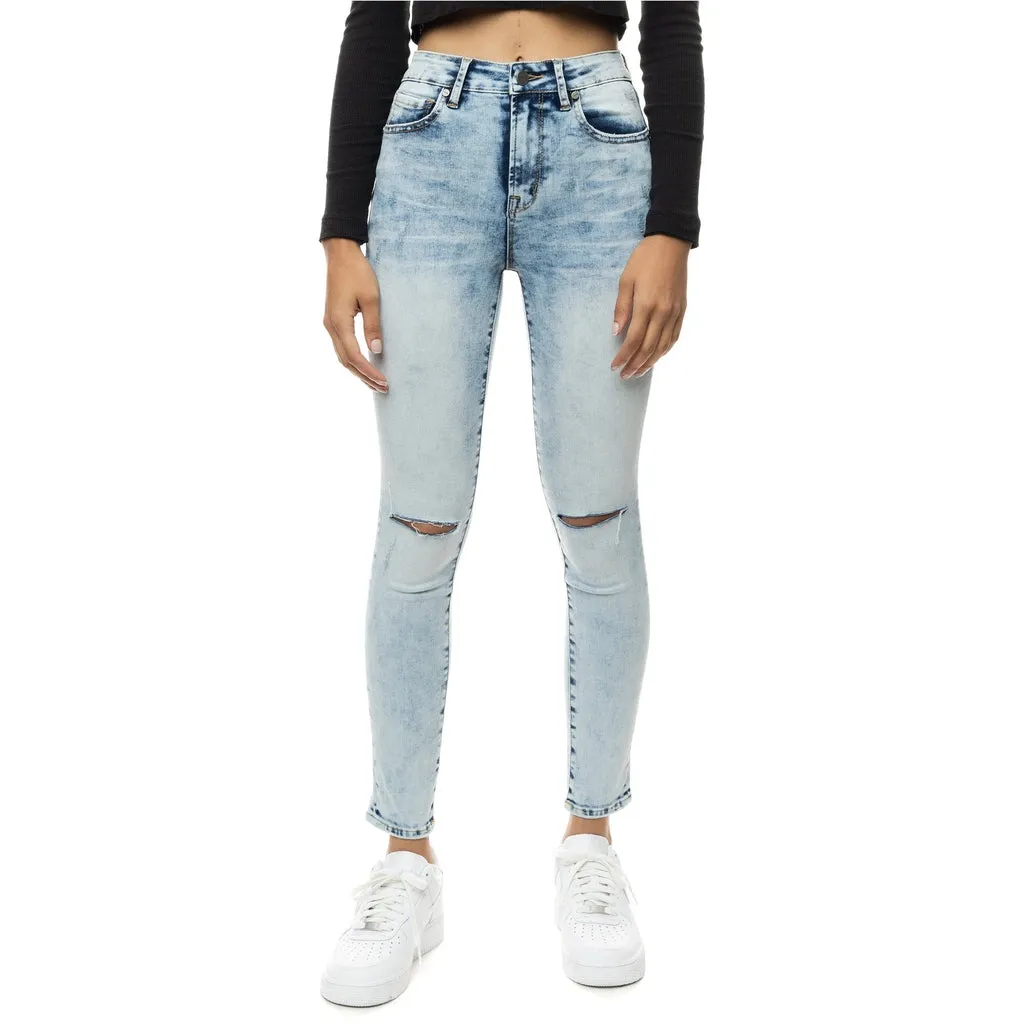 Slit knee Basic Denim Pants - Hillside Blue