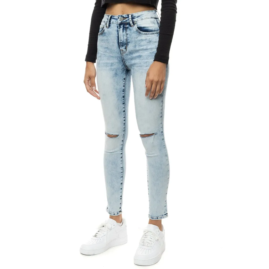 Slit knee Basic Denim Pants - Hillside Blue