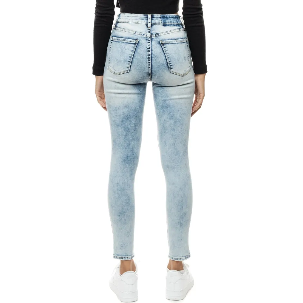 Slit knee Basic Denim Pants - Hillside Blue