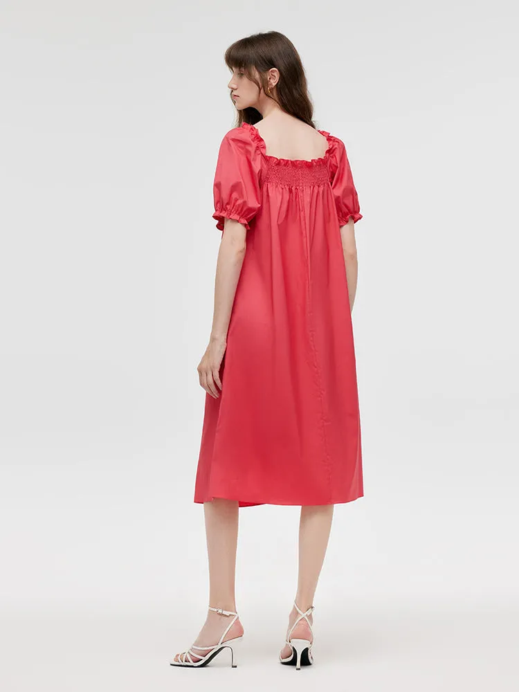 Square Neck Puff Sleeves Women Midi Dress