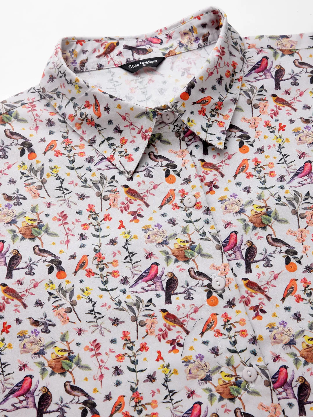 Style Quotient Women Floral Printed Grey And Multi Regular Formal Shirt