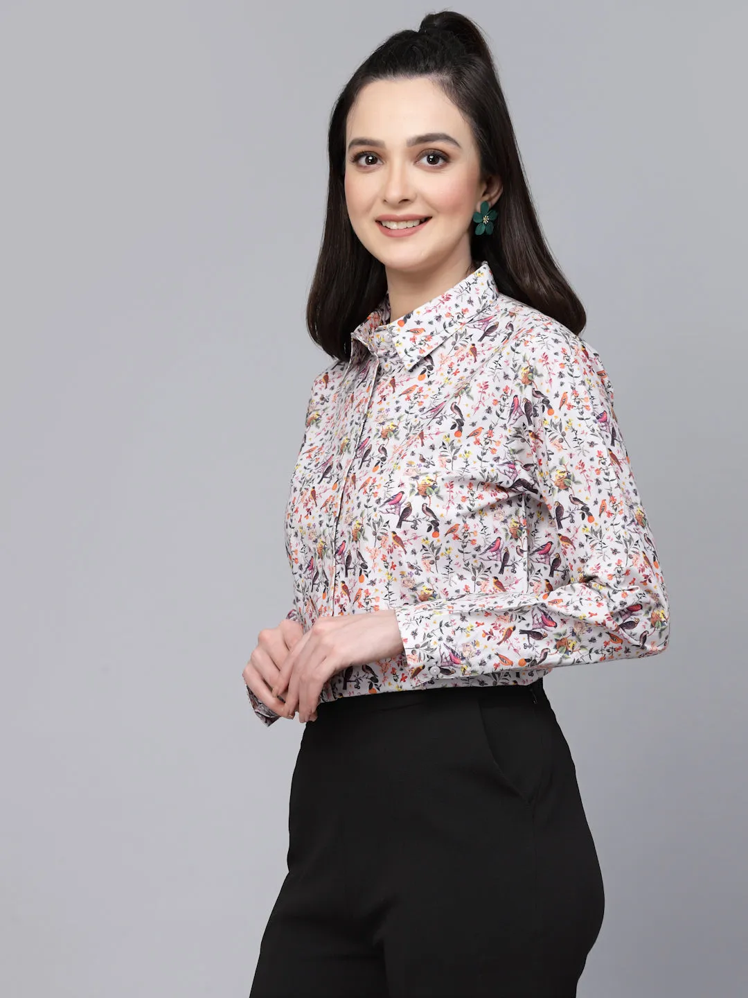 Style Quotient Women Floral Printed Grey And Multi Regular Formal Shirt