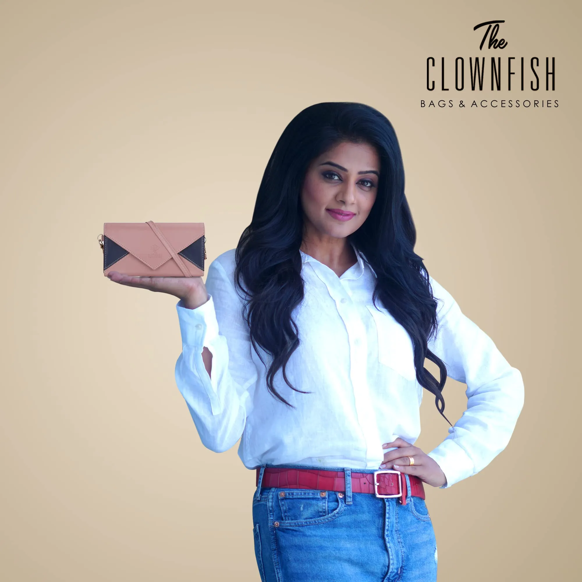 THE CLOWNFISH Asmi Collection Women Wallet Purse Sling Bag With Shoulder Belt (Peach)