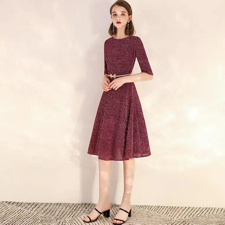 The Dianthe Short Sleeve Wine Red Sequined Dress