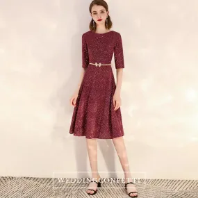 The Dianthe Short Sleeve Wine Red Sequined Dress