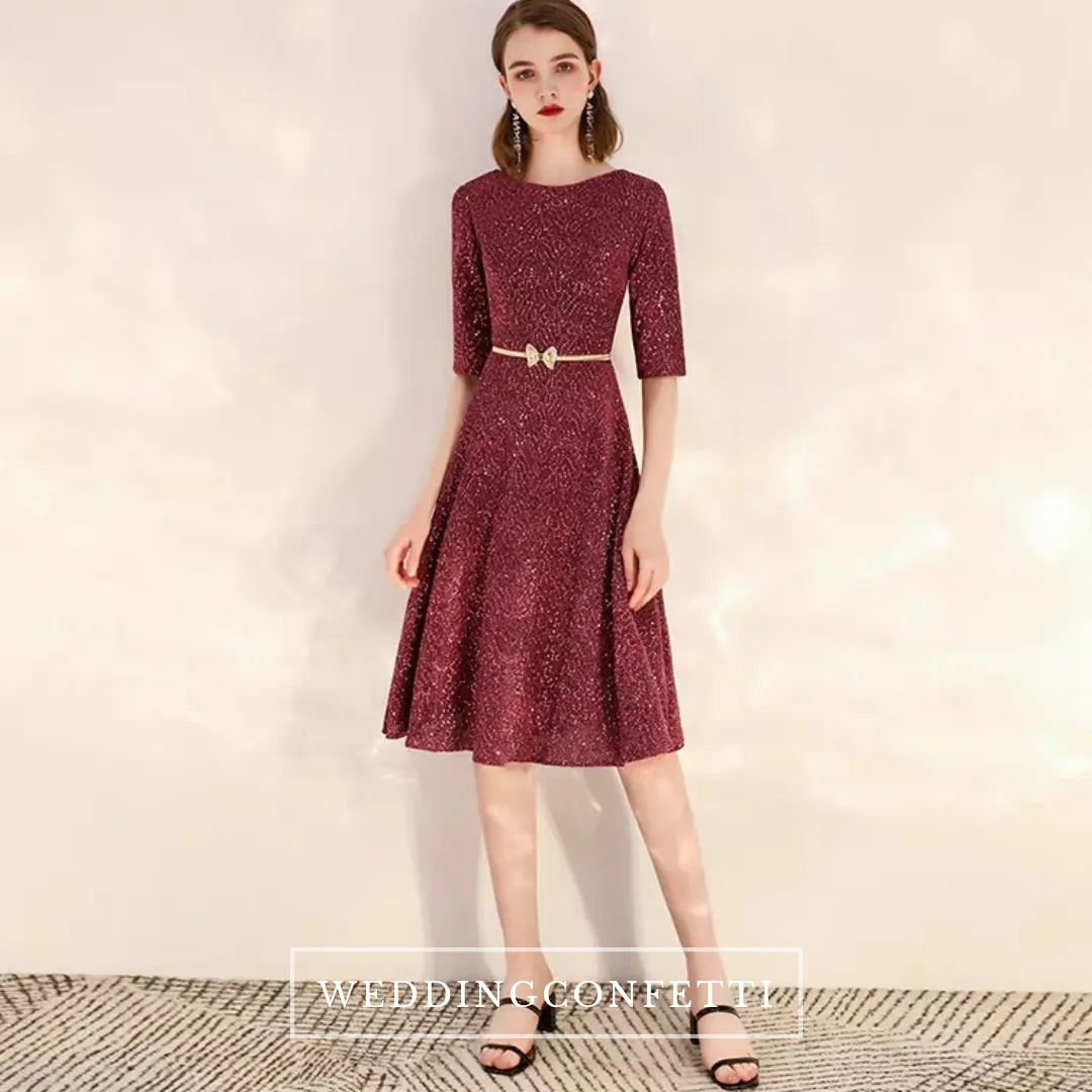 The Dianthe Short Sleeve Wine Red Sequined Dress