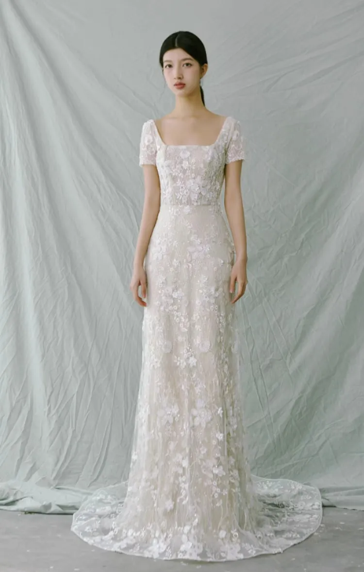 The Francesca Wedding Bridal Short Sleeves Gown