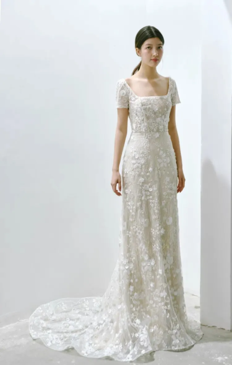 The Francesca Wedding Bridal Short Sleeves Gown