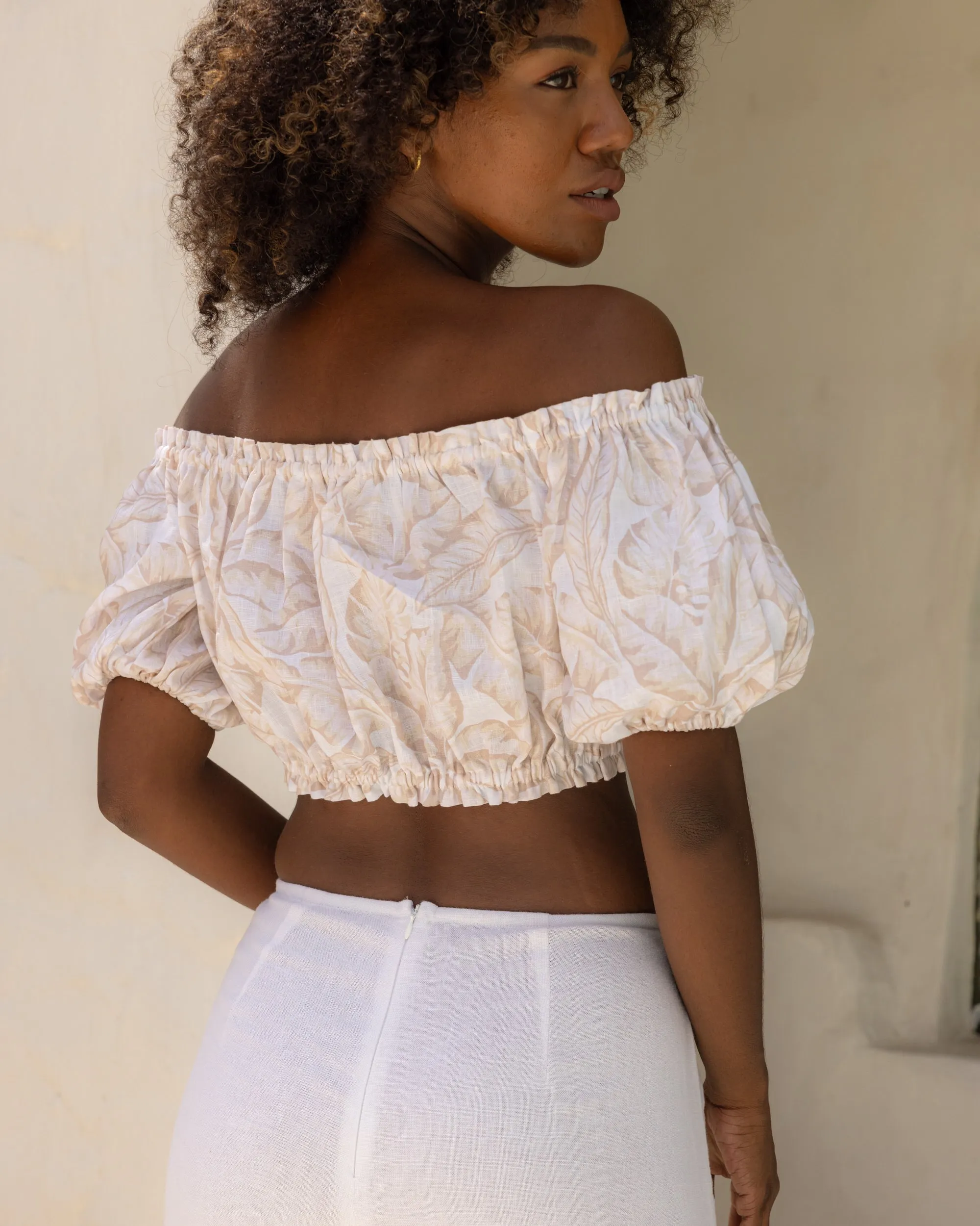 The Grenada - Linen Off-the-Shoulder Crop Top