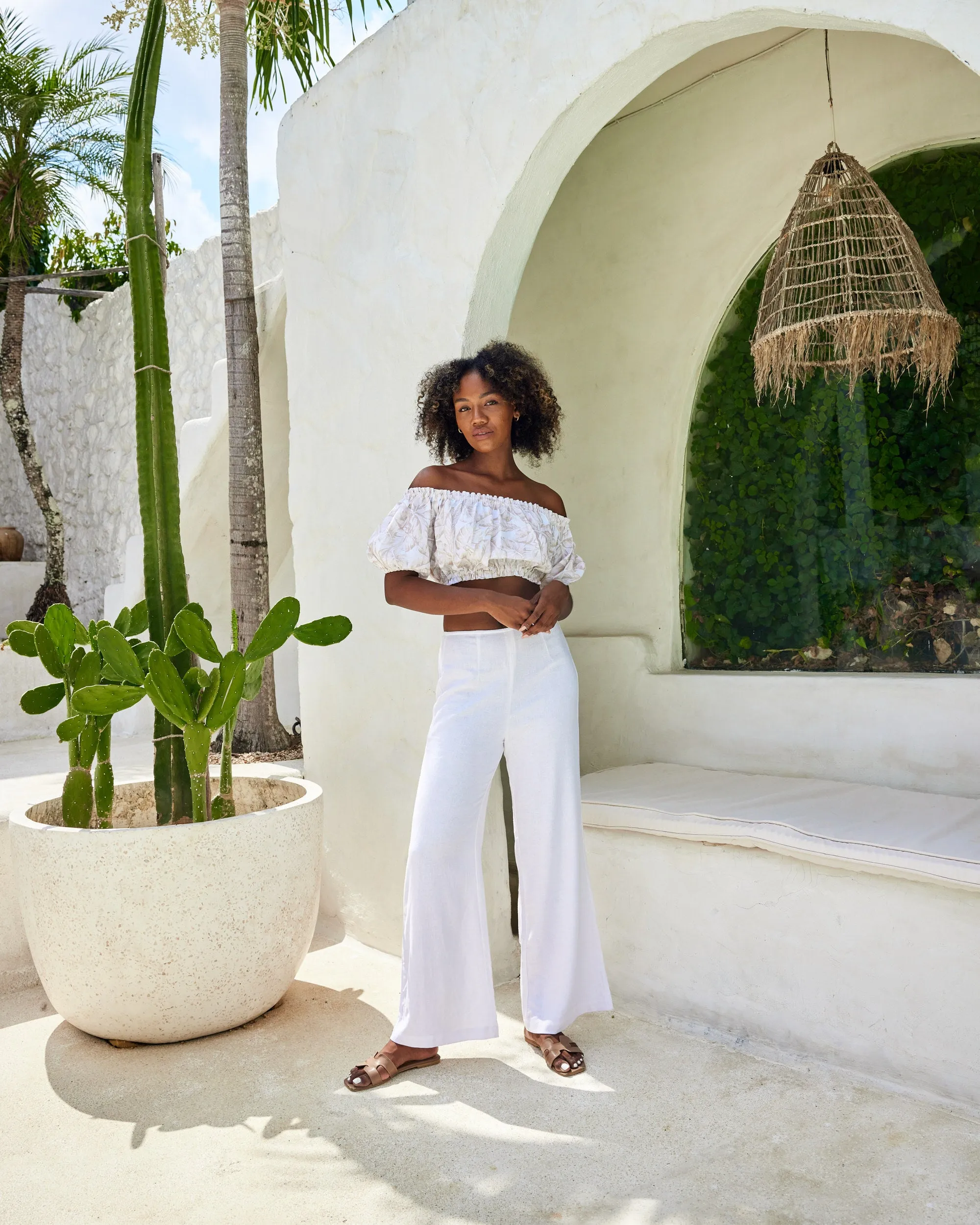 The Grenada - Linen Off-the-Shoulder Crop Top