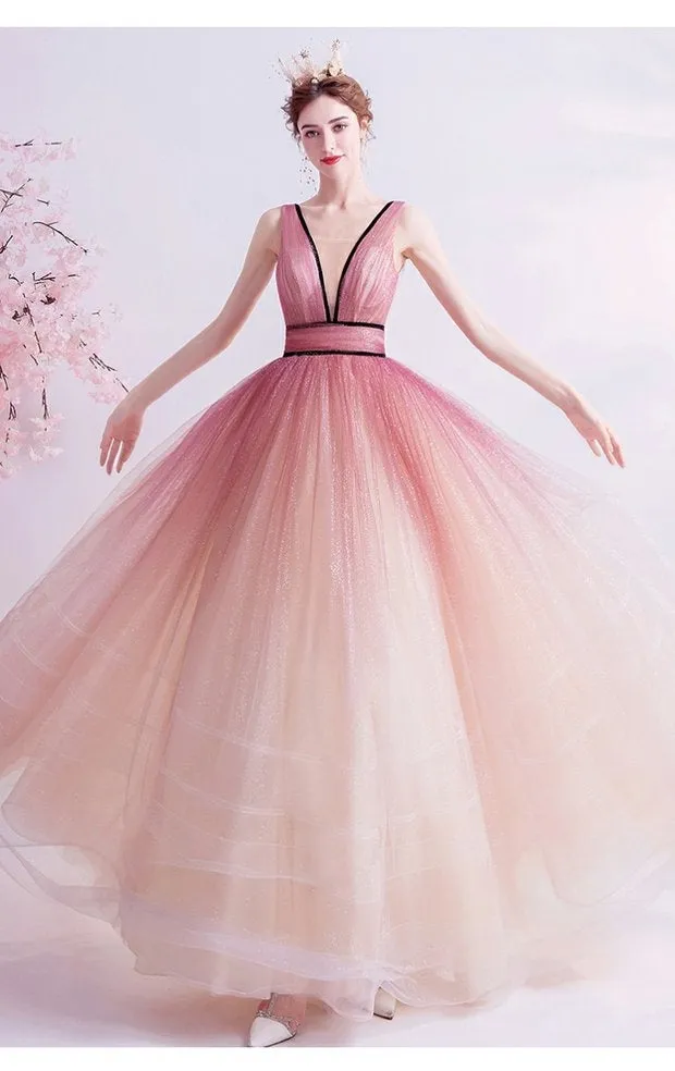 The Kenzia Pink Sleeveless Ombre Gown