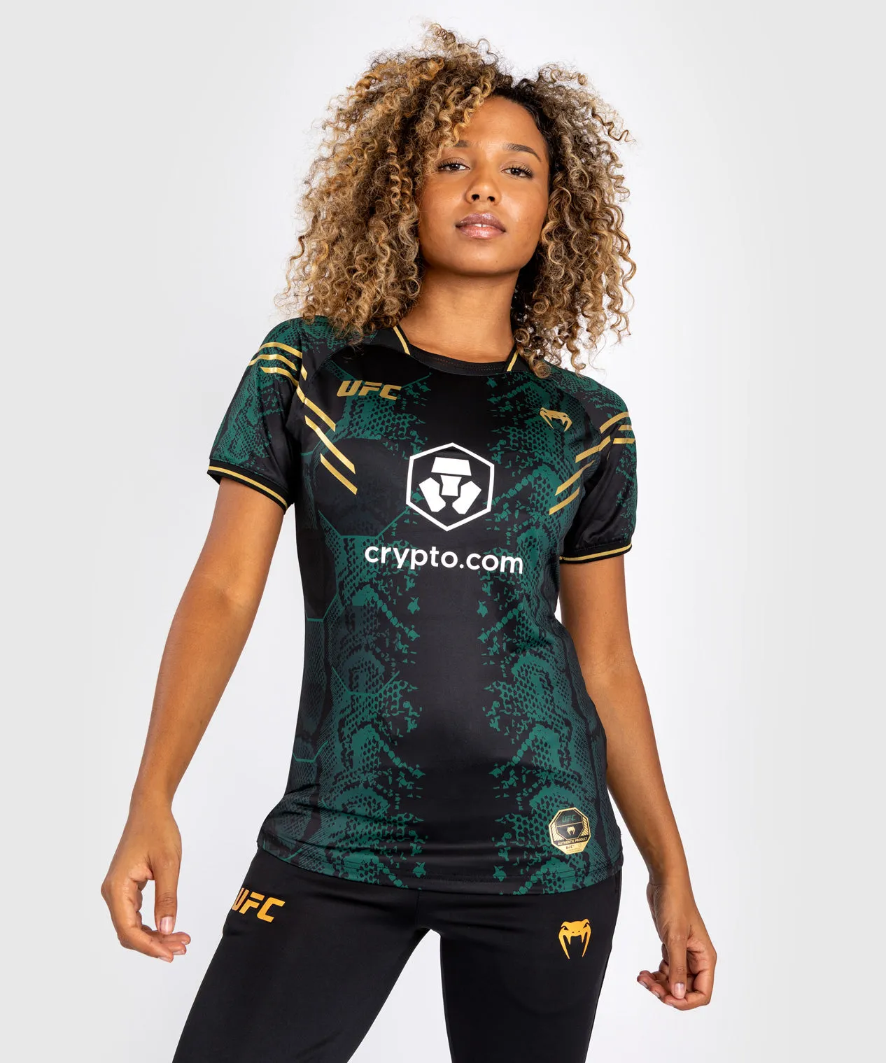 UFC Adrenaline by Venum Personalized Authentic Fight Night Women’s Walkout Jersey Green/Black/Gold - Emerald Edition