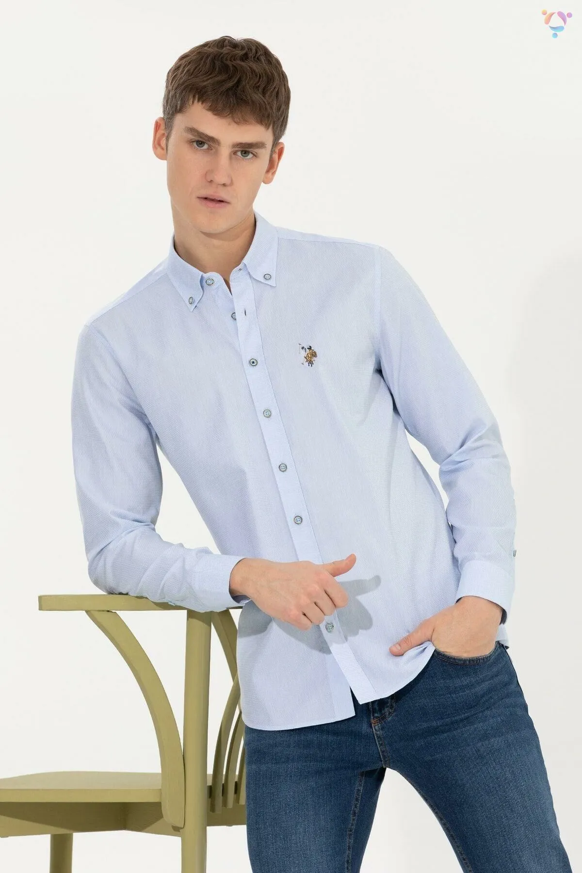 US Polo Assn. Men Shirt Slim Full Sleeve Light Blue VR003 USPSH346 USPA