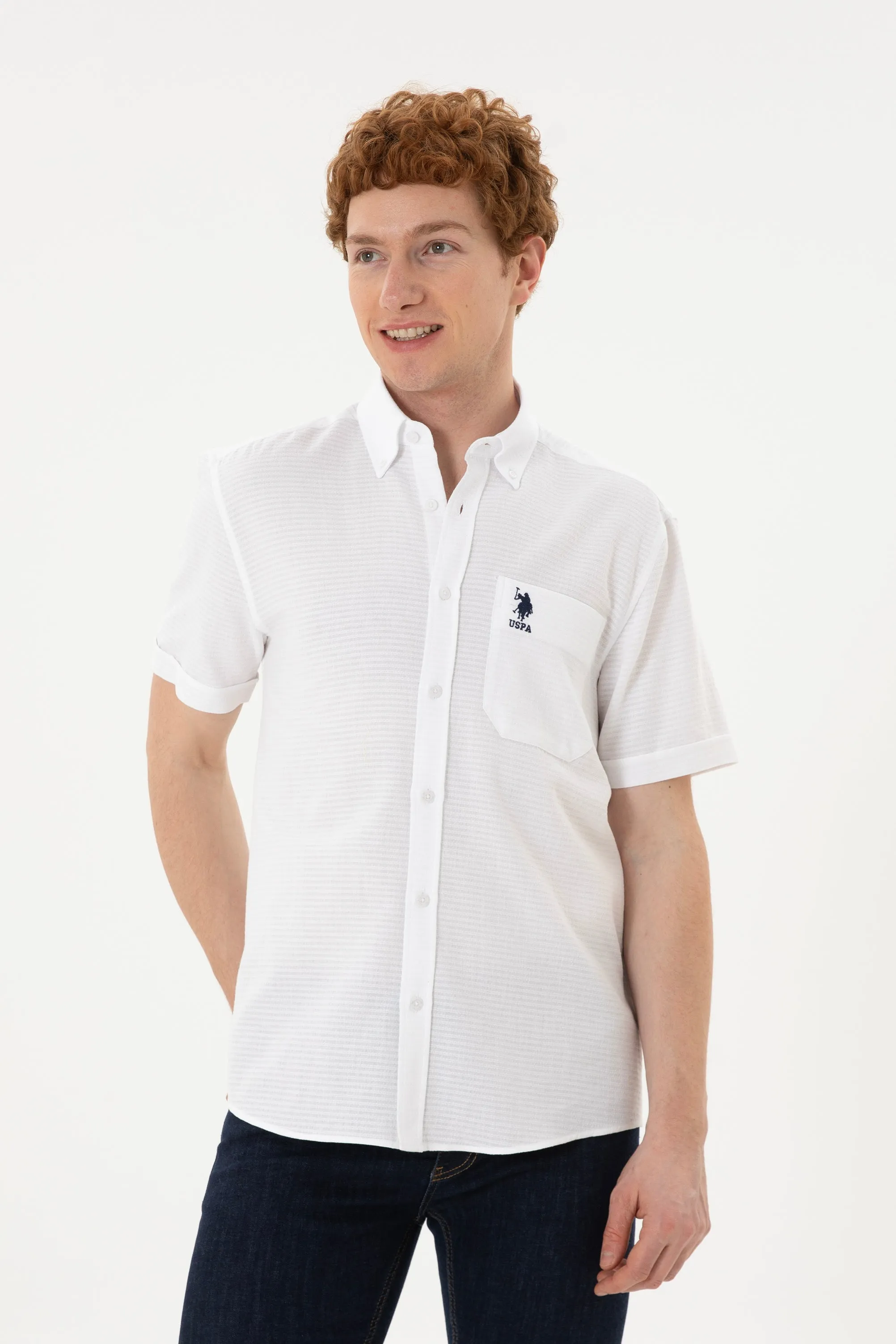 US Polo Assn. Men Shirt Slim Half Sleeve White VR013 USPSH345 USPA