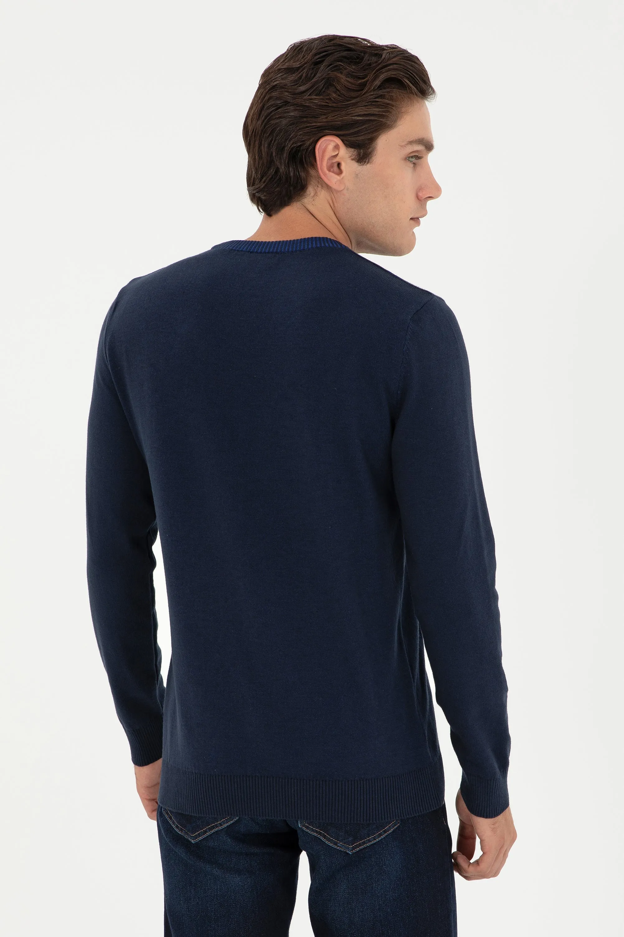 USPA Men Jumper R/Neck Abstract VR033 Navy USPJR353 US POLO ASSN.