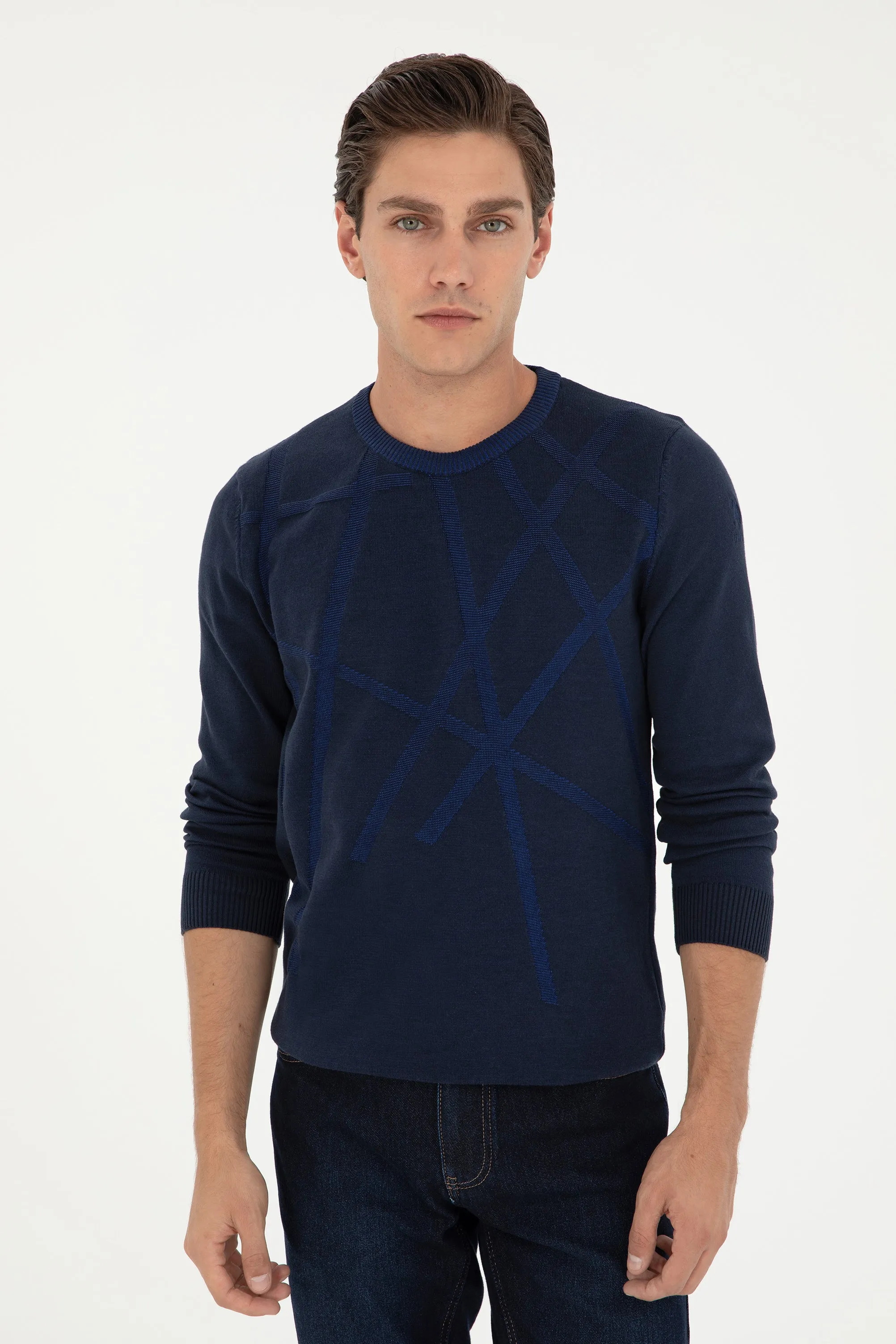 USPA Men Jumper R/Neck Abstract VR033 Navy USPJR353 US POLO ASSN.